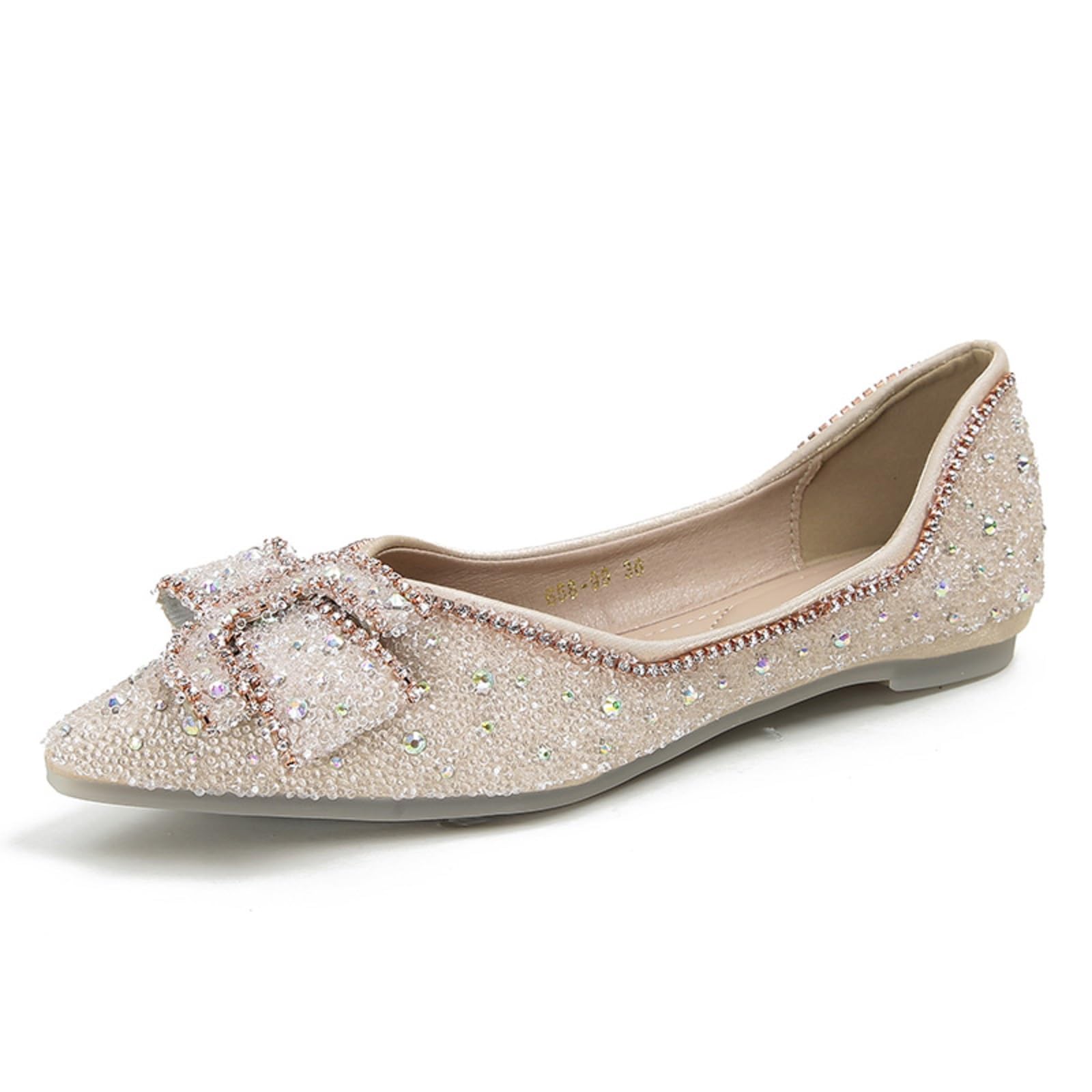 Sparkly Rhinestone Pointed Toe Flats for Women - Glitter Flower Wedding Shoes Comfortable Dress Pumps for Bridal Party, Prom & Evening Events