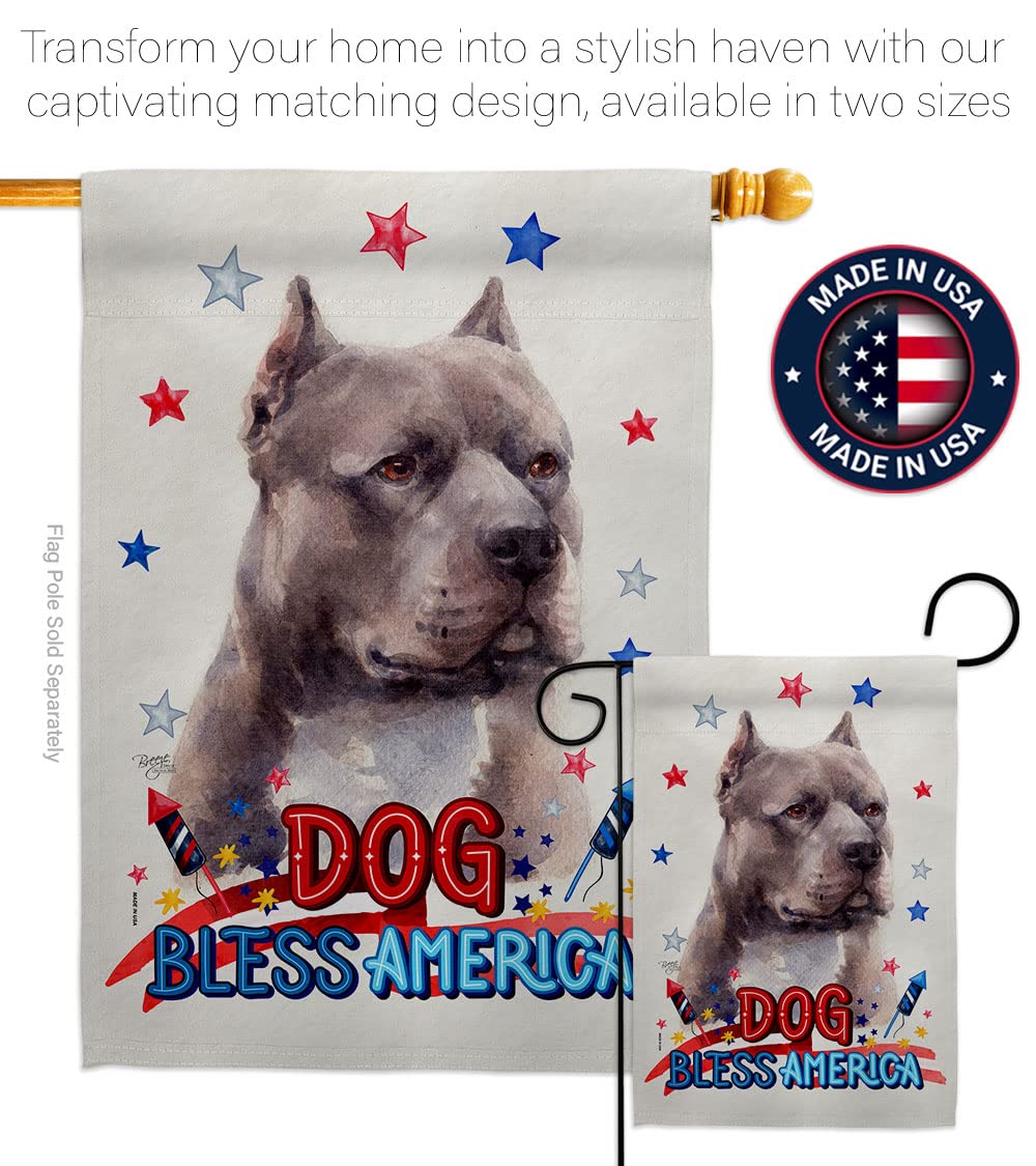 Blue Pitbull Garden Flag Set with Stand - Patriotic Dog Decor for Yard & Home
