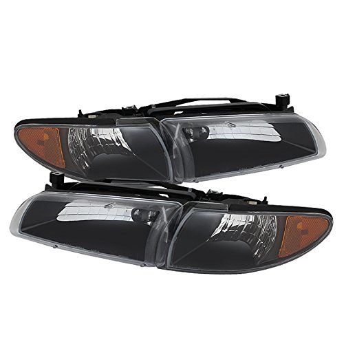 Xtune Pontiac Grand Prix Crystal Headlights with Amber Corner Lights - Black Housing & Clear Lens Replacement for Improved Night Visibility - Perfect for Street Racing & Car Customization