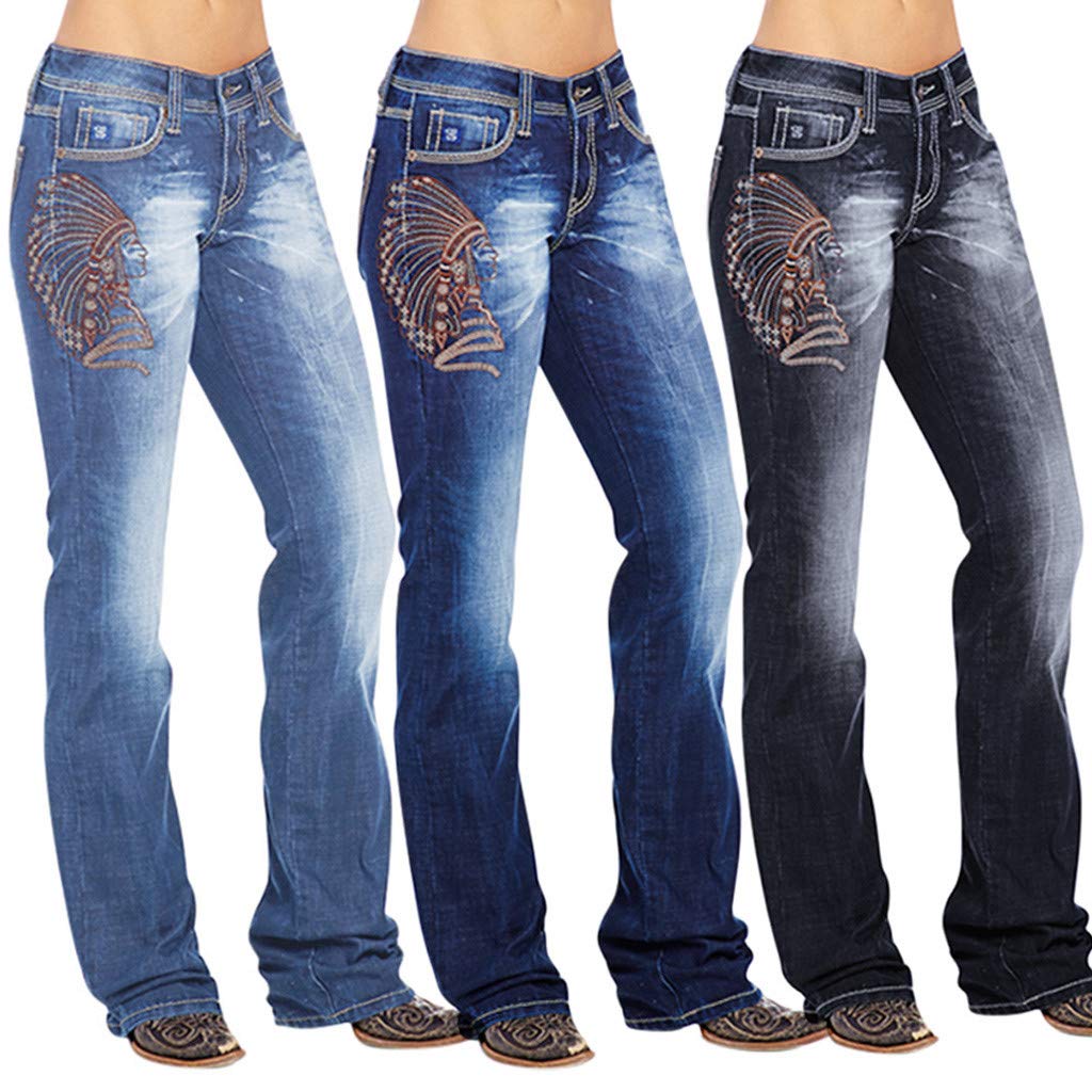 SERYU Women's High Waist Flare Jeans - Embroidered Destroyed Denim Pants with Button Closure, Black (Boho Chic Style for Casual Wear & Night Out)