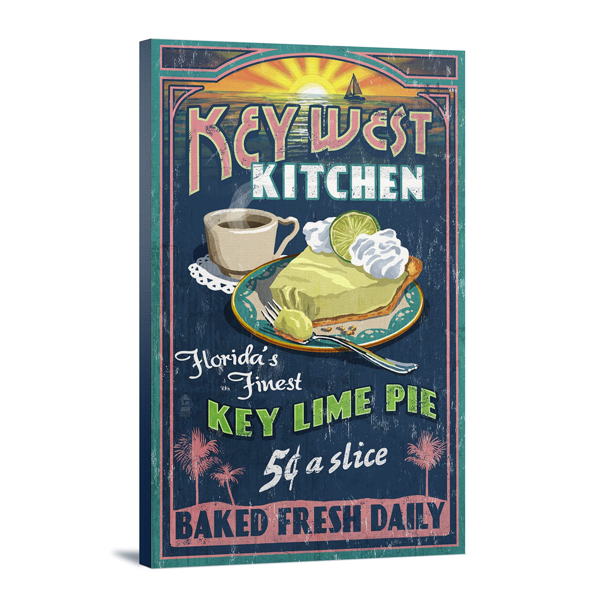 Lantern Press Key West Florida Key Lime Pie Vintage Sign - 24x36 Wrapped Canvas Wall Art Decor | Perfect for Kitchen, Dining Room & Retro Home Decor