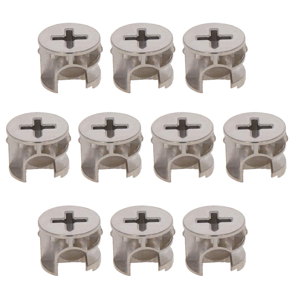MroMax 15x12mm Silver Furniture Cam Lock Nut Connectors - 10pcs for Cabinet, Drawer, Dresser & Wardrobe Panel Assembly | DIY Home Furniture Repair & Installation