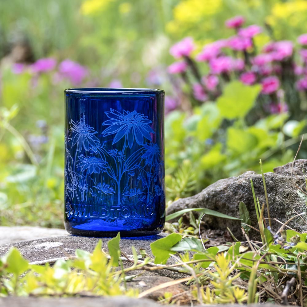 Wildflowers 12oz Blue Recycled Glass Tumbler Set of 4 - Perfect for Iced Coffee, Smoothies & Home Decor