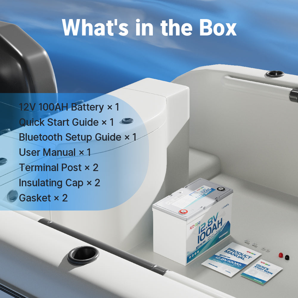 Redodo 12V 100Ah 900CCA Group 27 Deep Cycle Marine Battery with Bluetooth & Auto Heating - Perfect for Boats, RVs, and Off-Grid Power Systems