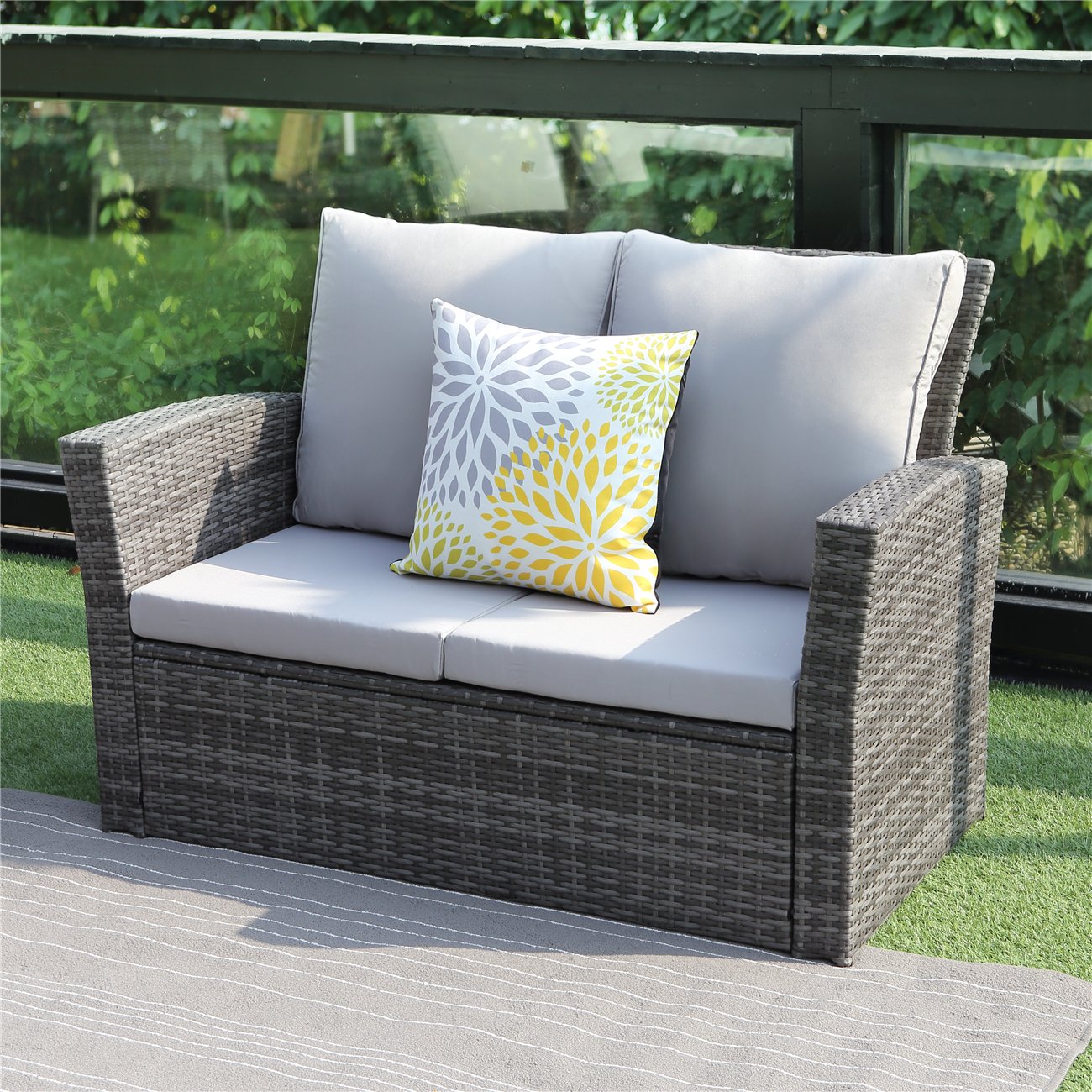 4-Piece All-Weather Wicker Patio Furniture Set - Outdoor Rattan Sectional Sofa with Cushions & Coffee Table - Grey Conversation Set for Balcony, Garden, Backyard - Perfect for Relaxing & Entertaining Outdoors
