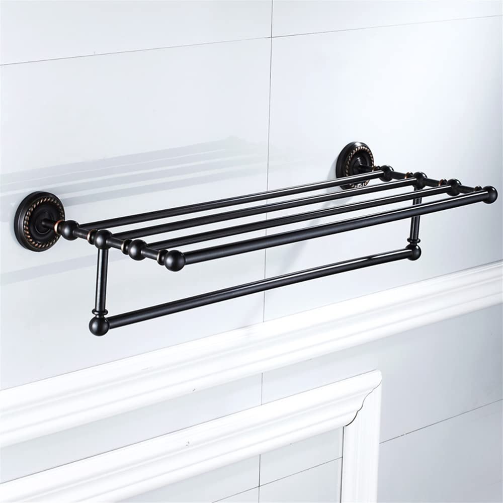 Vintage Antique Brass Bathroom Pendant Light - 60cm Carved European Style Towel Rack & Shelf - Rustic Bathroom Towel Holder for Classic Home Decor (Black) - Perfect for Vintage Bathrooms, Farmhouse Decor & Luxury Hotel Style Interiors