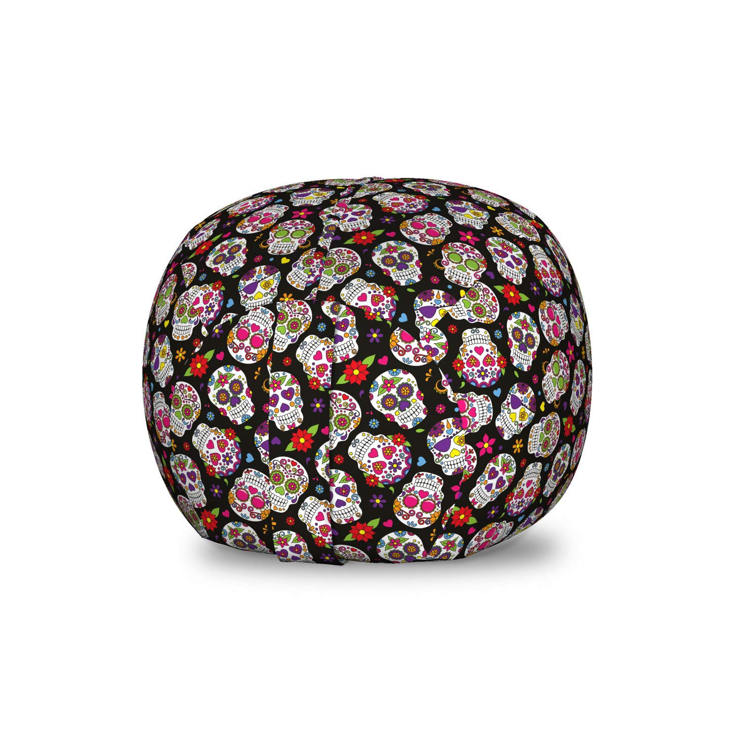 Ambesonne Sugar Skull Toy Storage Bag Chair - Graveyard Mexico Design Black Backdrop Print - Washable Stuffed Animal Organizer - Small Multicolor - Perfect for Kids' Room, Playroom & Toy Organization