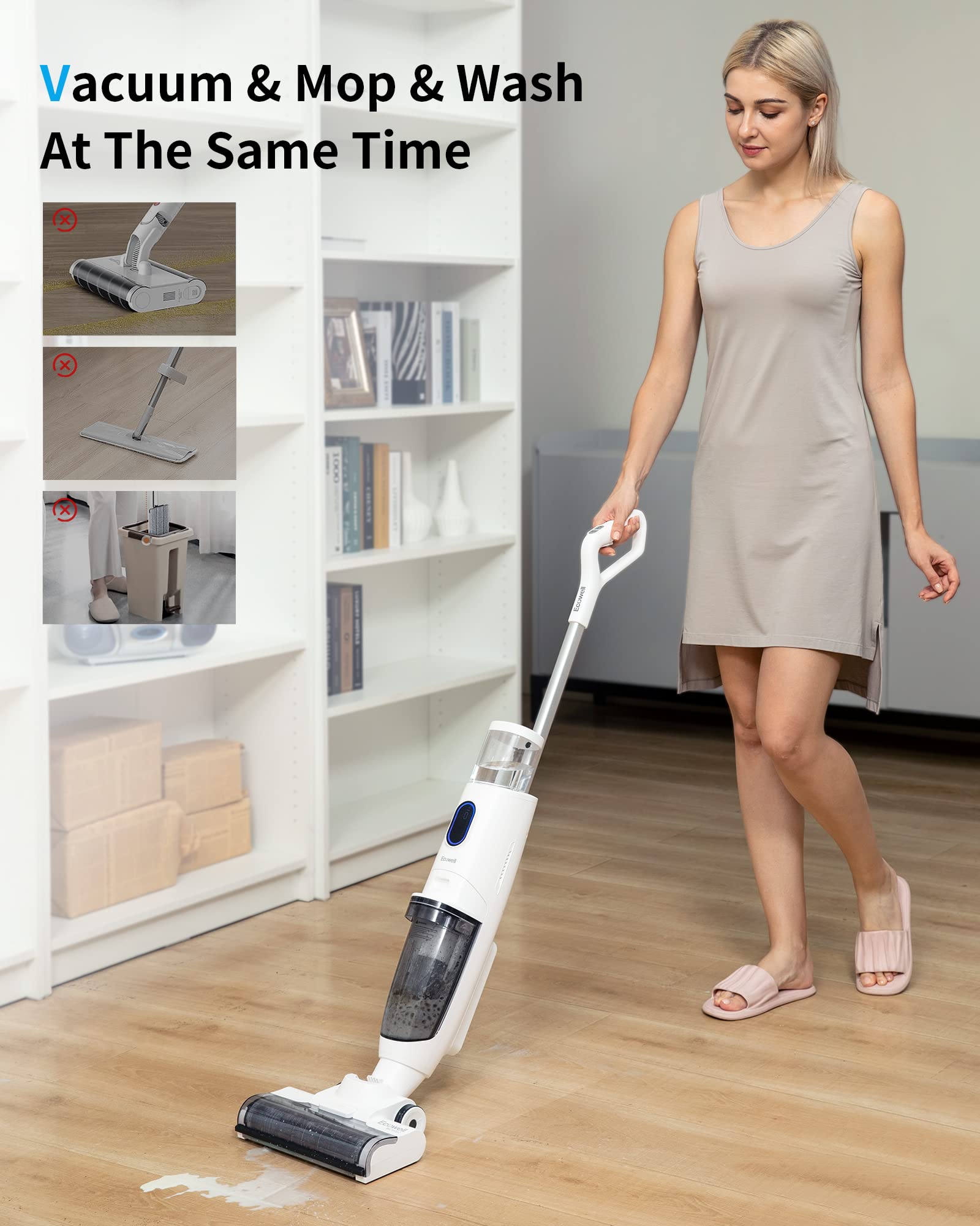 Ecowell WCVP02 Wet Dry Vacuum Cleaner and Mop - 8.6lbs Lightweight Multi-Surface Cleaner for Floors, Carpets & Hardwood - White Portable Cleaning Machine for Home, Garage & Workshop
