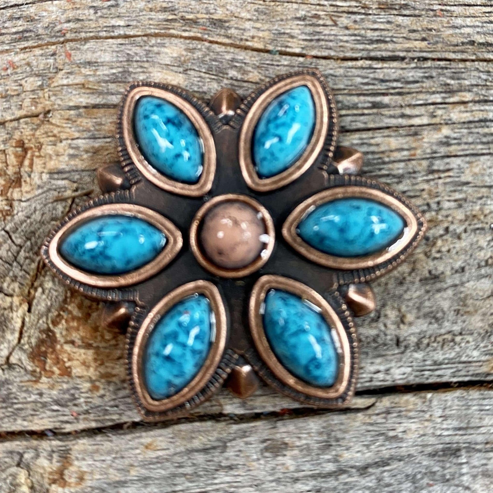 1.5 Inch Copper Turquoise Flower Pendant W207L - Handmade Boho Jewelry for Necklaces, Bracelets & DIY Crafting
