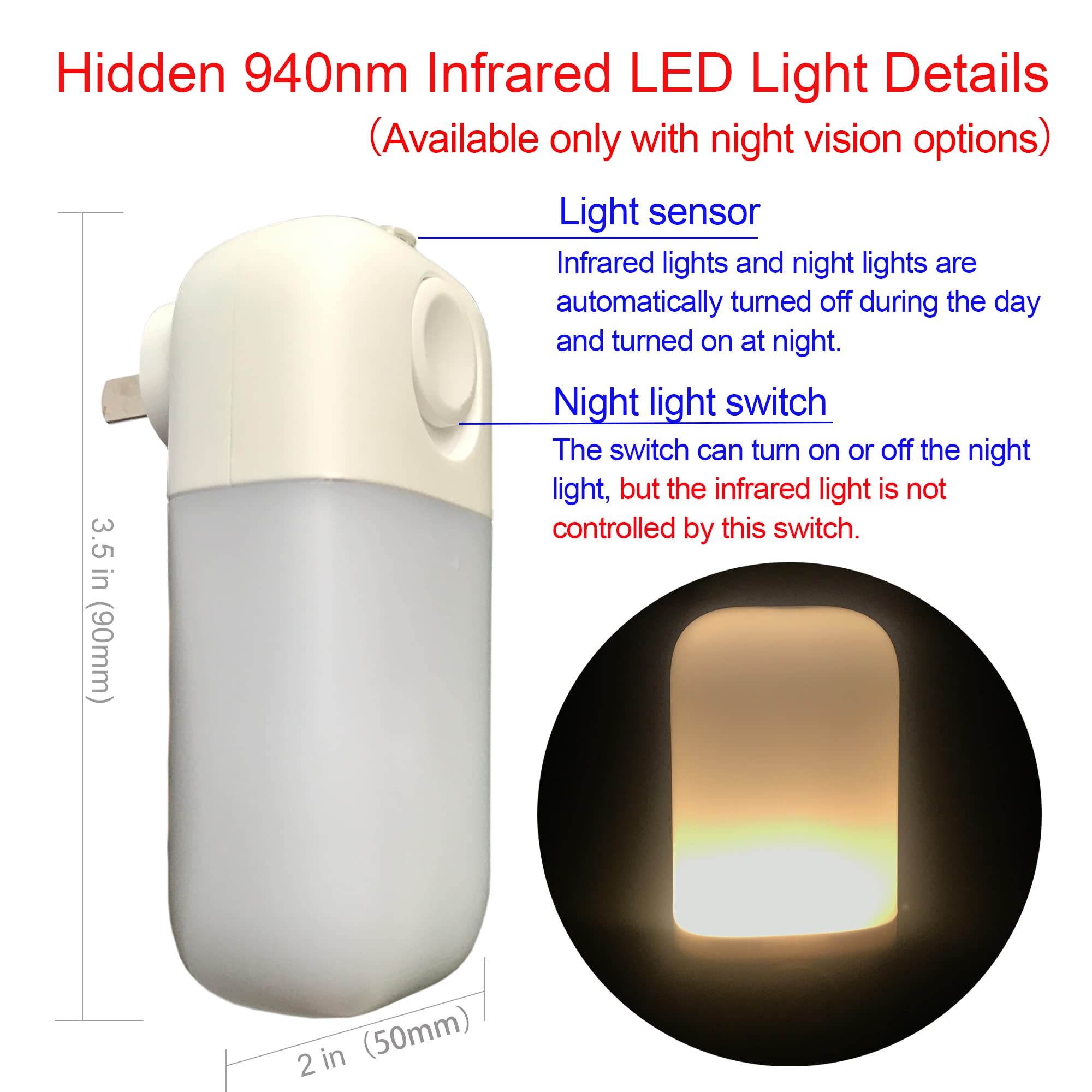4K HD WiFi Hidden Spy Camera in Functional AC Outlet - Night Vision Option with Separate Infrared Lamp (Lens Down) for Home Security & Office Monitoring | Indoor Surveillance & Covert Recording