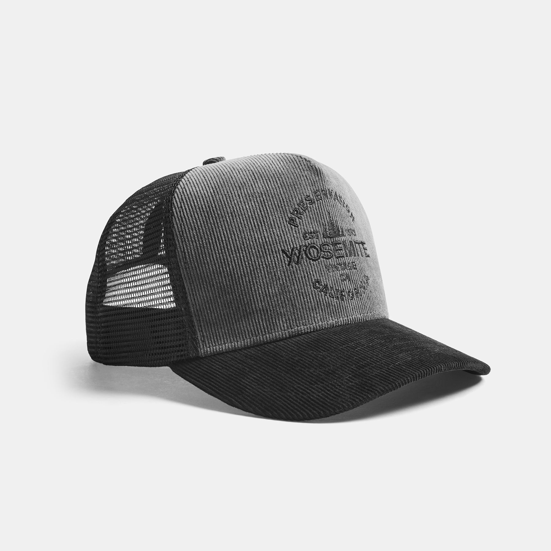 Yosemite Preservation Trucker Hat - Raccoon Grey/Black - Vintage Style Adjustable Baseball Cap for Outdoor Hiking, Camping & Travel