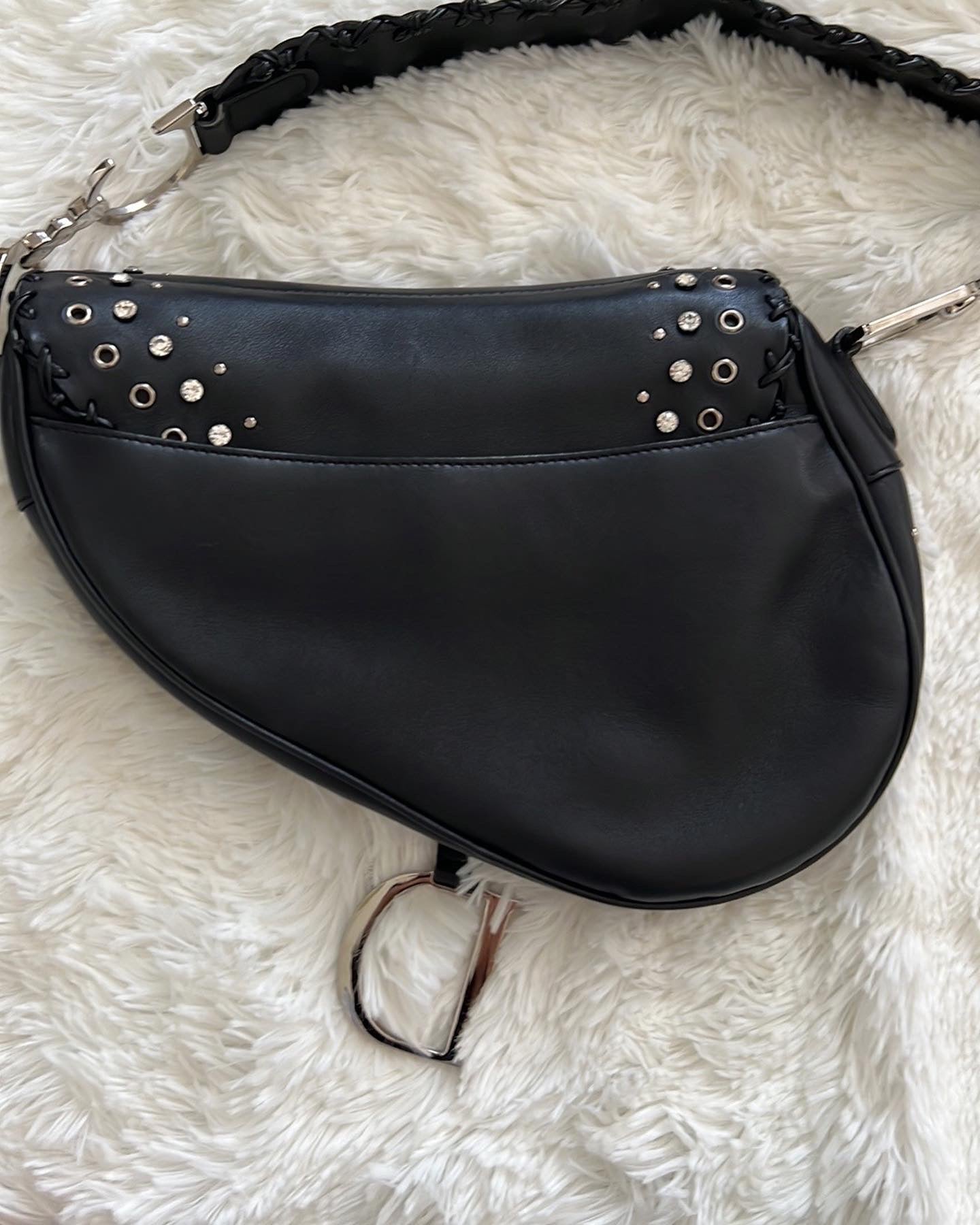 Dior Love & Peace Limited Edition Black Leather Saddle Bag for Women - Luxury Designer Handbag for Parties, Dating & Special Occasions