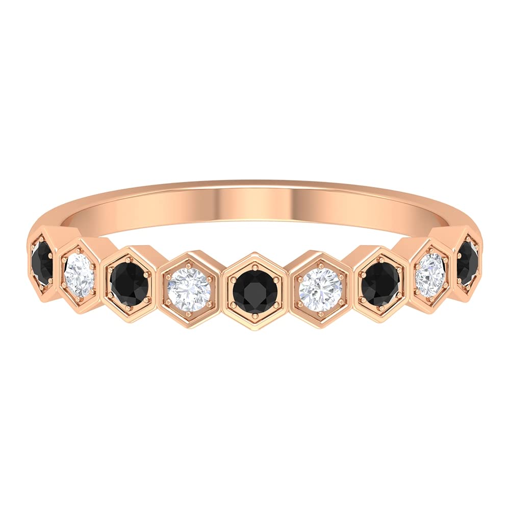 0.25 CT Black Spinel and Diamond Ring - 14K Solid Gold Geometric Half Eternity Band for Women | Elegant Stackable Wedding Ring, Anniversary Gift, or Everyday Jewelry