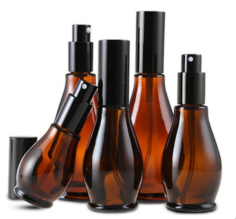 VASANA 2-Pack Refillable Amber Glass Pump Bottles for Lotion, Face Cream, Toner & Essential Oils - Travel-Friendly Leakproof Containers for Skincare, Makeup & Toiletries | Perfect for Home, Salon & On-the-Go Use