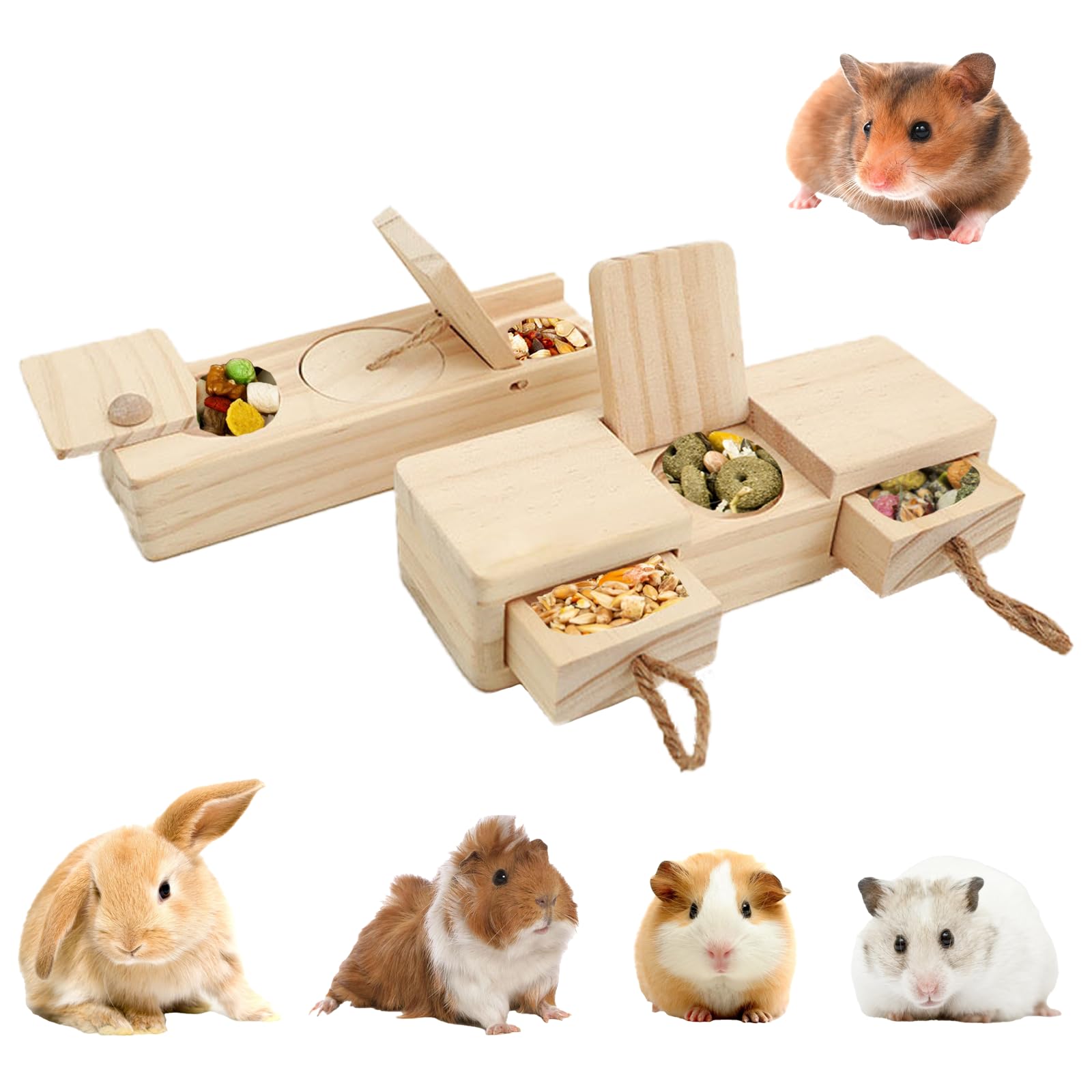 Wooden Guinea Pig Toys & Rabbit Chew Toys - 2 Pack Small Animal Enrichment Foraging Games for Hamsters, Chinchillas, Squirrels, Hedgehogs | Interactive Hide & Seek Treat Toys for Mental Stimulation & Natural Instincts - Perfect for Cage Entertainment & Training
