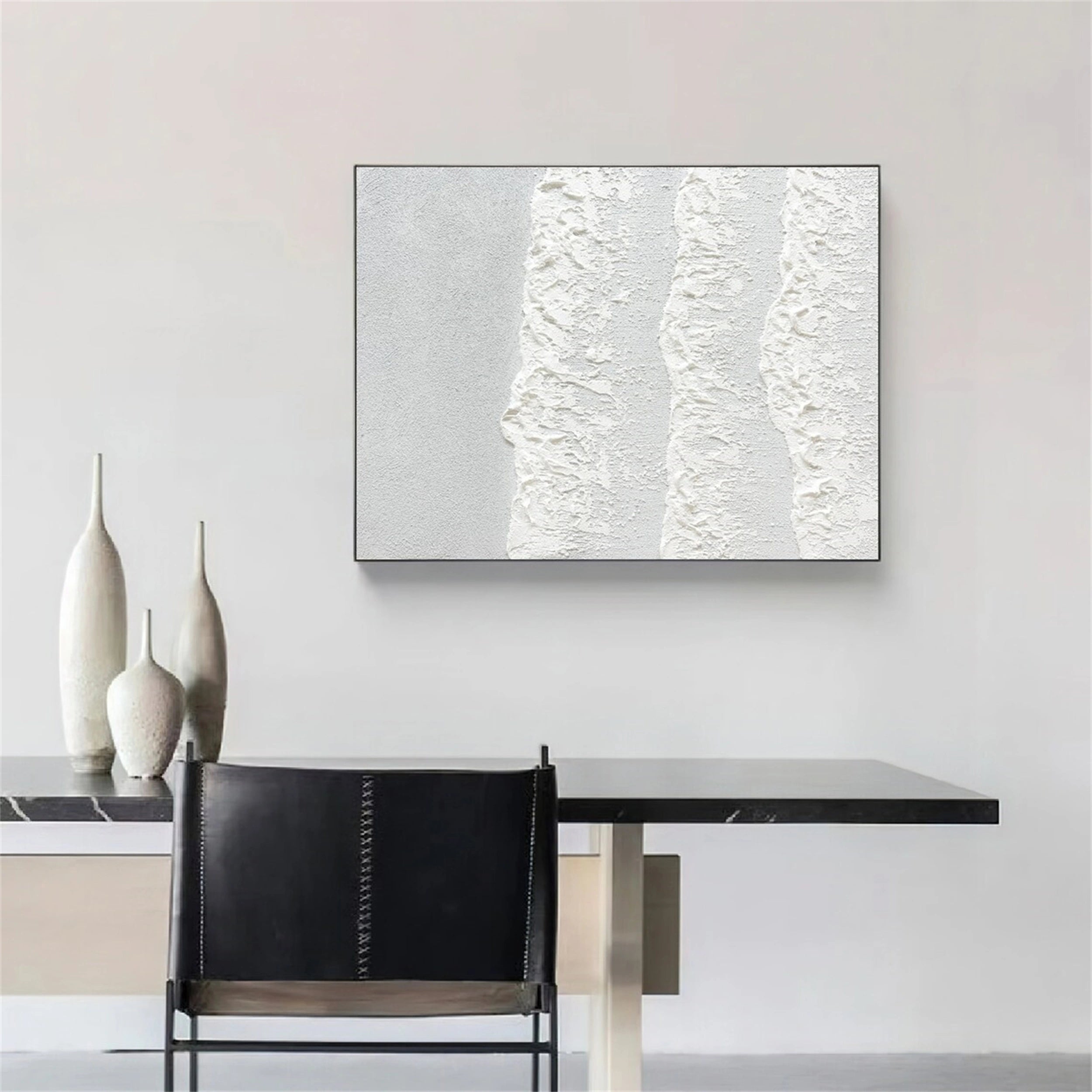 White Minimalist Textured Painting Canvas #MM128 - Premium Abstract Wall Art for Modern Home & Office Decor