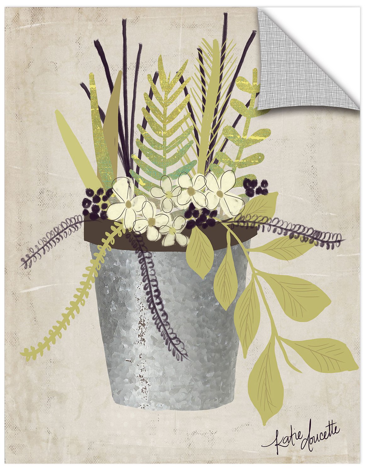 Katie Doucette 'Flower Pot' Removable Wall Art Mural - 18x24 Inches - Peel and Stick Decorative Wallpaper - Perfect for Nursery, Bedroom, or Home Office Decor