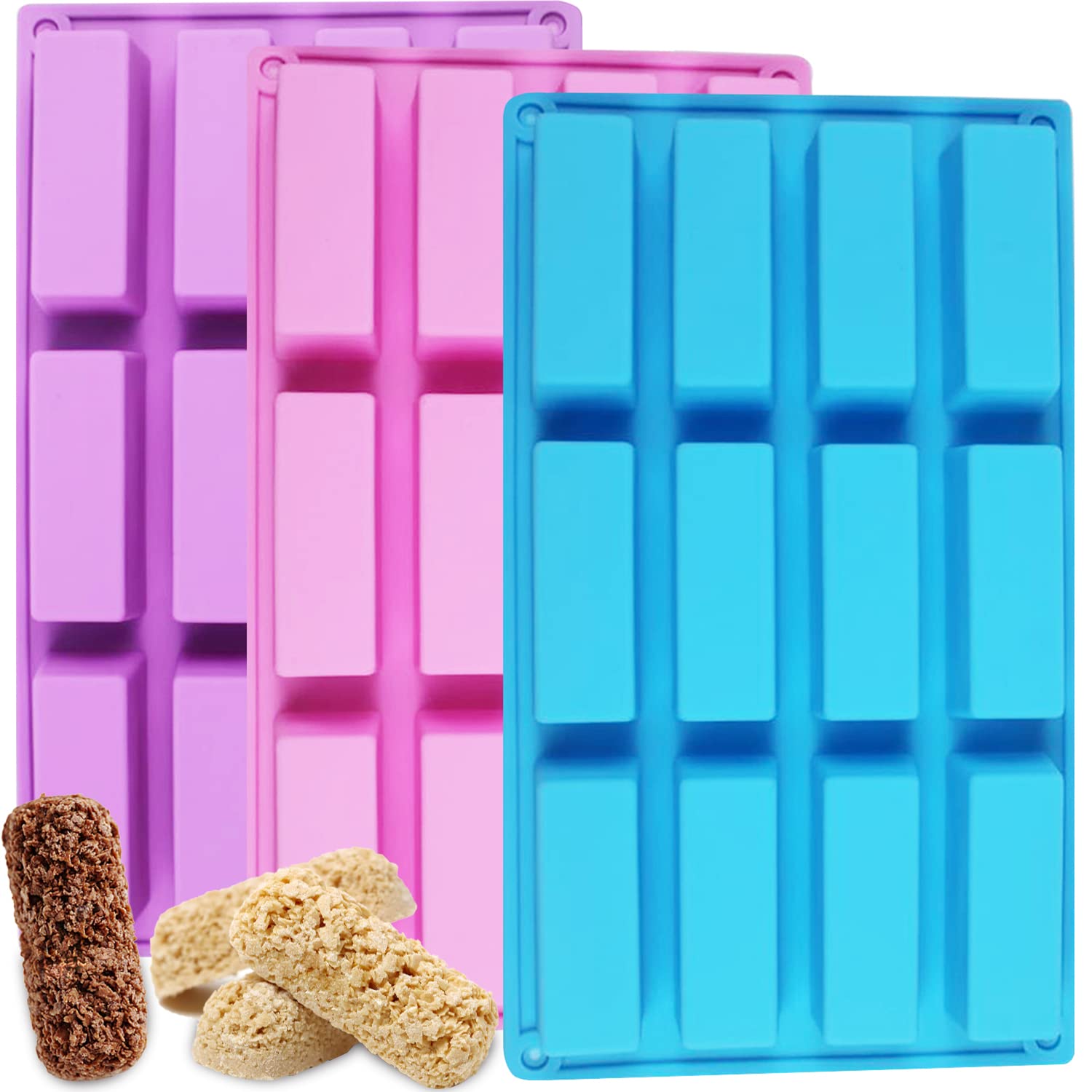 METLUCK 3-Piece Silicone Chocolate Bar Molds Set - 12 Cavity Rectangle Granola, Protein & Energy Bar Molds for Baking Candy, Cornbread, Cheesecake & Pudding | Perfect for Homemade Desserts, Party Treats & Holiday Gifting