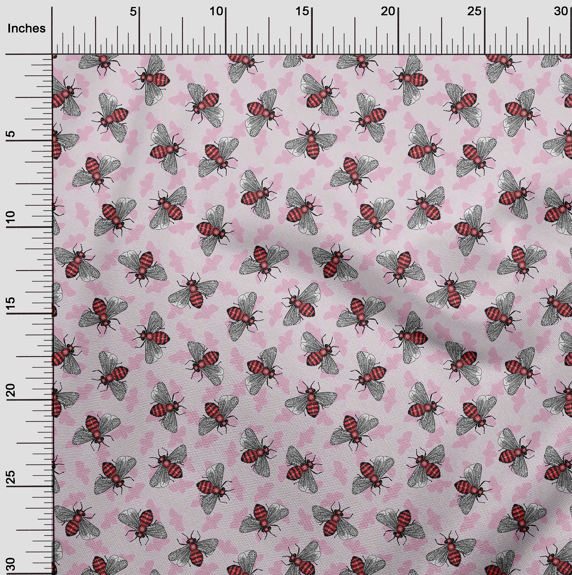 oneOone Cotton Poplin Light Pink Floral Bee Print Fabric by The Yard - 42 Inch Wide Dress Material for Summer Dresses, Skirts & DIY Sewing Projects