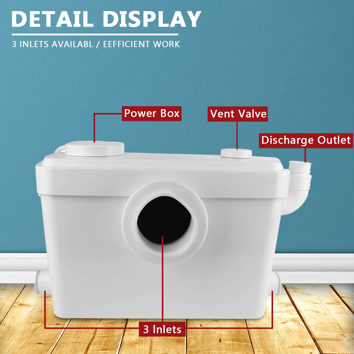 600W Macerator Sewage Pump - Heavy Duty Waste Water Disposal System for Marine Toilets, Laundry, RV & Basement Use - Submersible Sump Pump with Grinder Technology