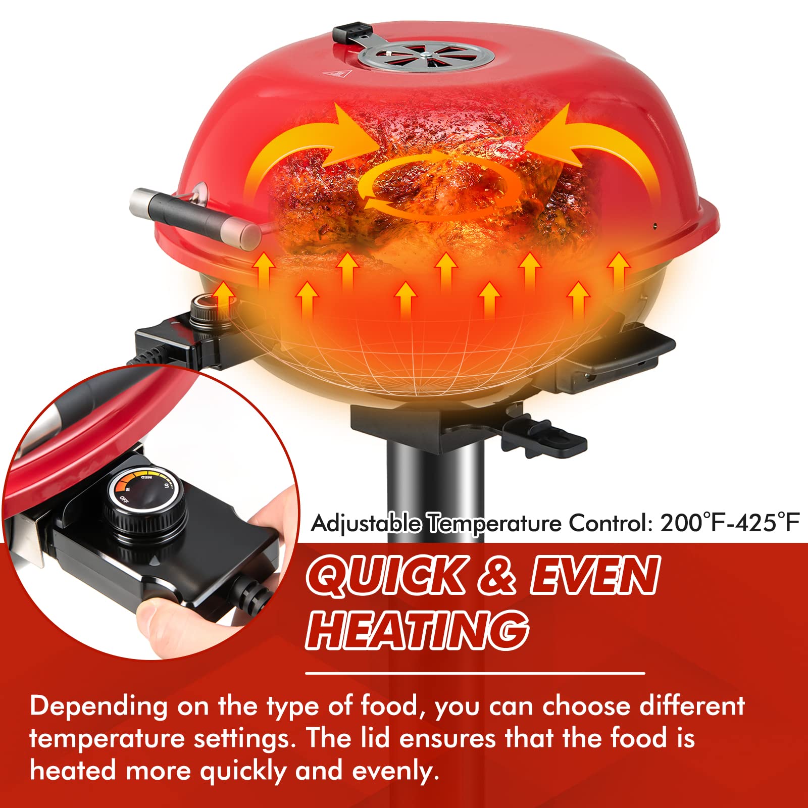 HAPPYGRILL 1600W Portable Electric Grill - Outdoor & Indoor BBQ Grill for 15 People, Compact Stand Grill for Patio, Balcony, Kitchen, Garden - Perfect for Camping, Picnics, Tailgating and Family Gatherings