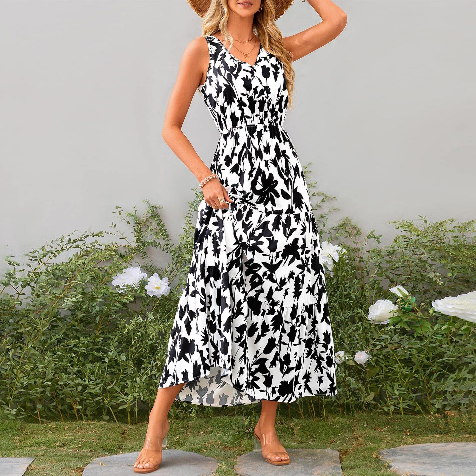 Women's Summer Dresses - Casual Sleeveless Floral Maxi Dress | Boho Chic Long Dress for Wedding Guest, Beach Vacation & Outdoor Parties