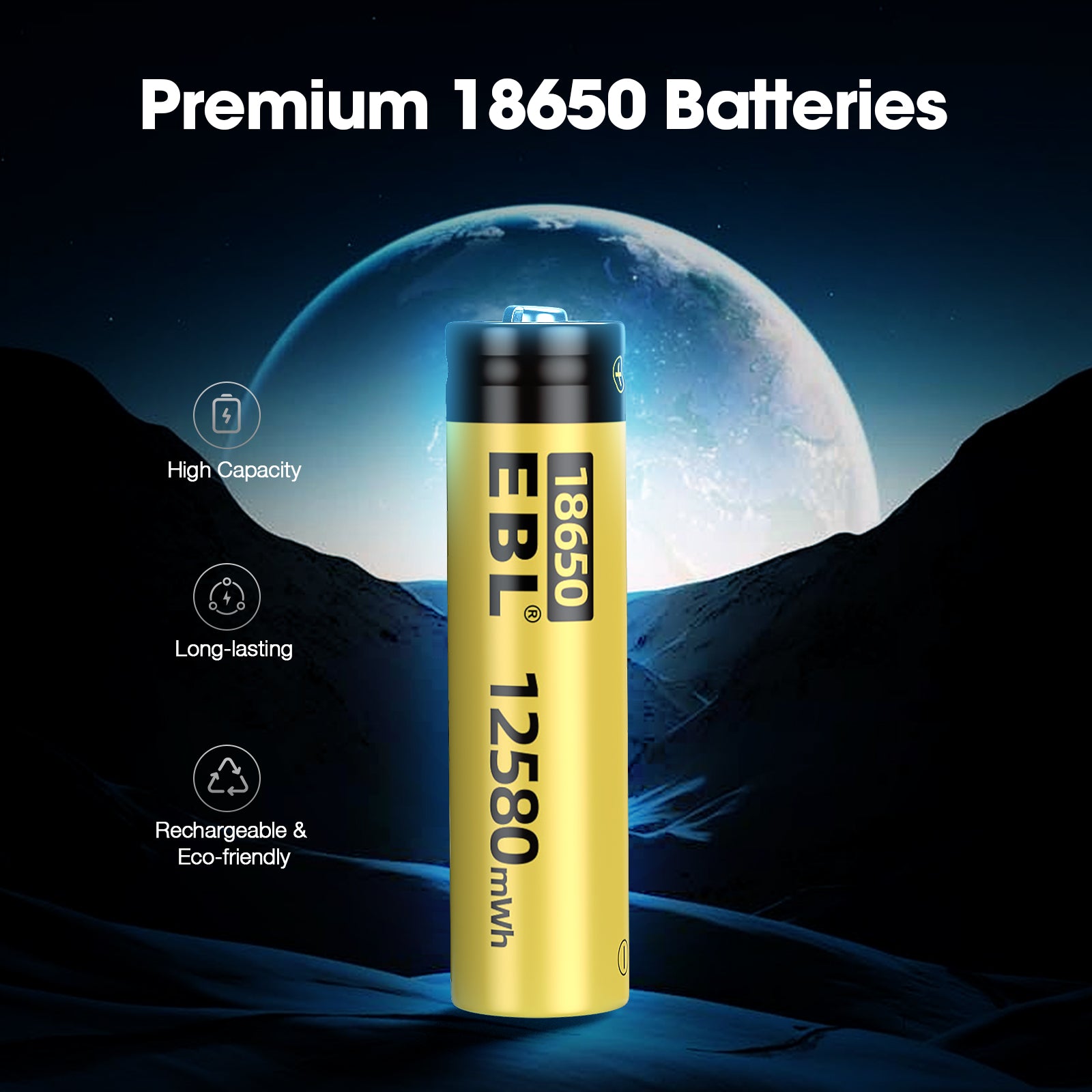 EBL 3.7V 18650 Lithium Ion Rechargeable Batteries - 3500mAh High Capacity, Long Lasting Power for Flashlights, Vape Mods, and Electronic Devices - Pack of 4
