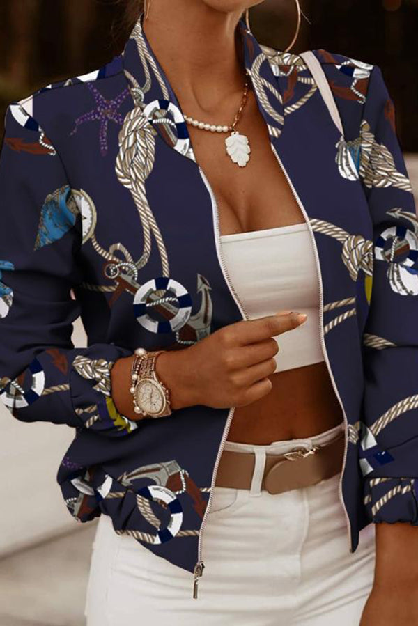 Stylish Printed Casual Long Sleeve Zip-Up Loose Jacket for Women - Perfect for Outdoor Activities, Travel & Everyday Wear