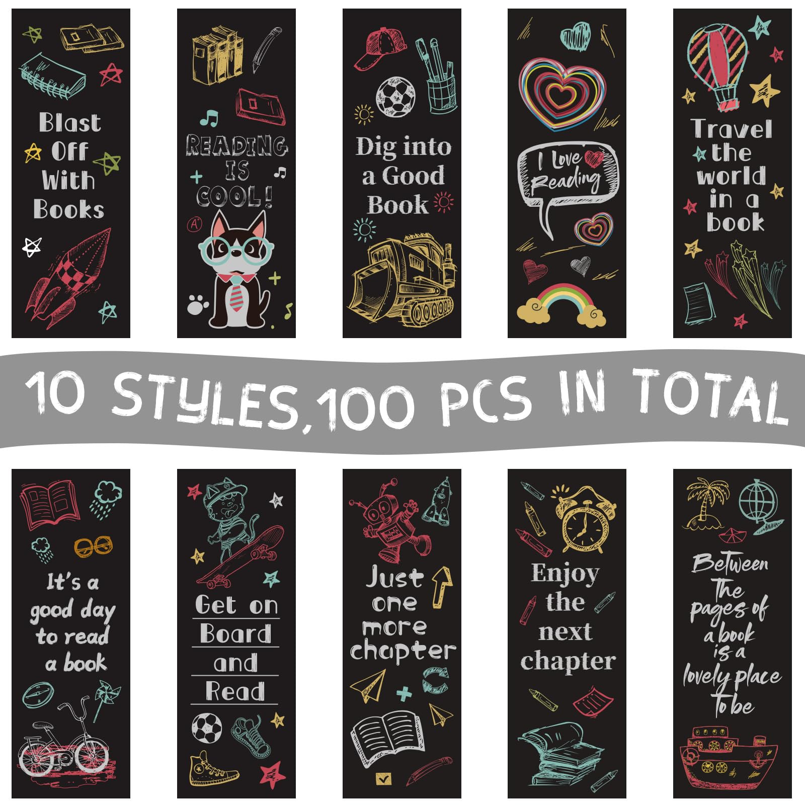 LiYiQ 100 Pcs Rocket Design Bookmarks - 7×2.5-inch Double-Sided Reading Rocks Bookmarks for Book Lovers, Students & Teachers - Perfect for School Supplies, Book Clubs & Reading Gifts