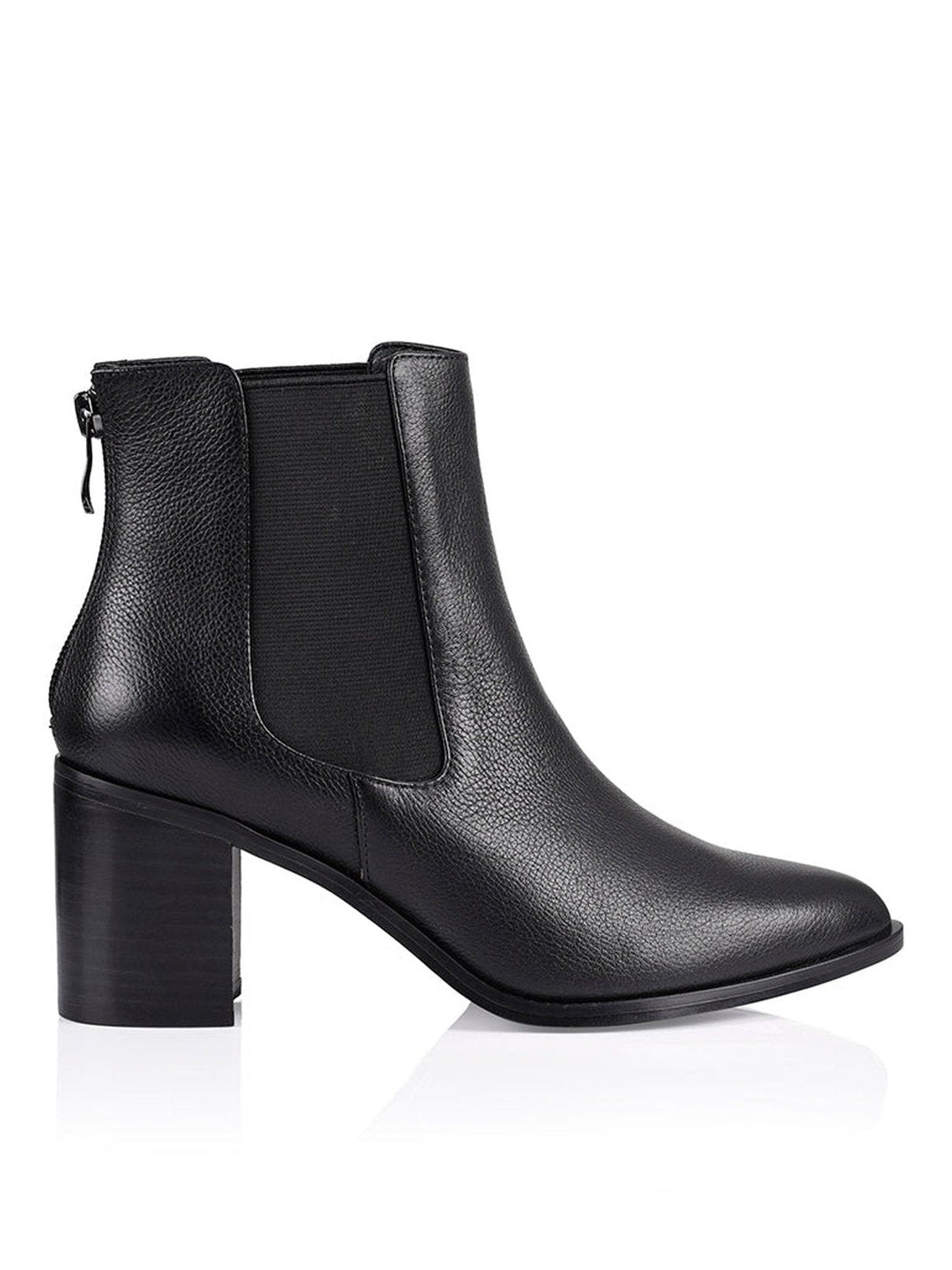 Laurah Chelsea Ankle Boots - Women's Black Leather Mid Calf Boots for Fall & Winter | Comfortable Slip-On Style for Work, Casual Outfits and Date Night