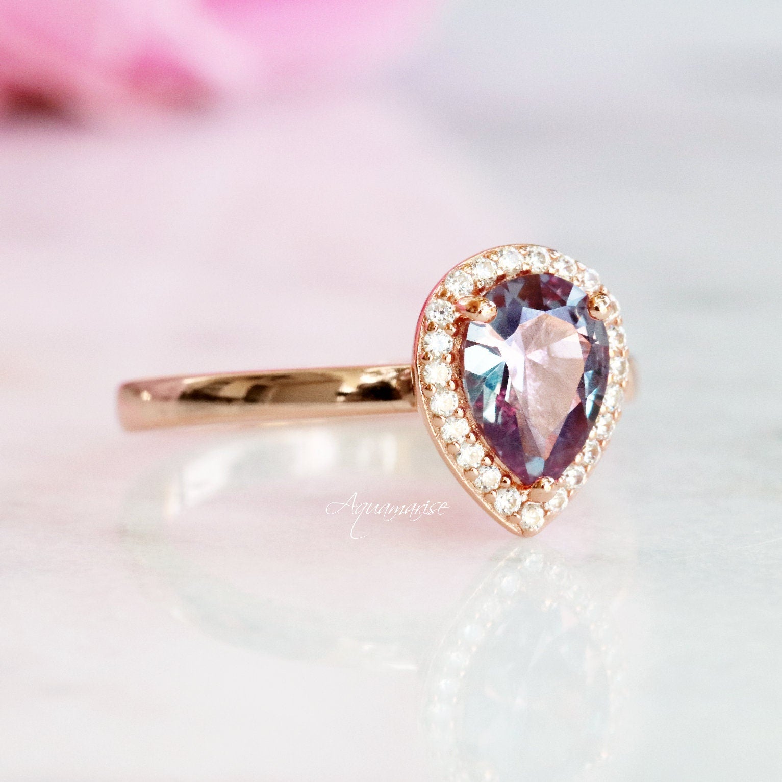 14K Rose Gold Vermeil Alexandrite Ring for Women - Elegant Birthstone Jewelry Gift for Anniversary, Engagement & Special Occasions