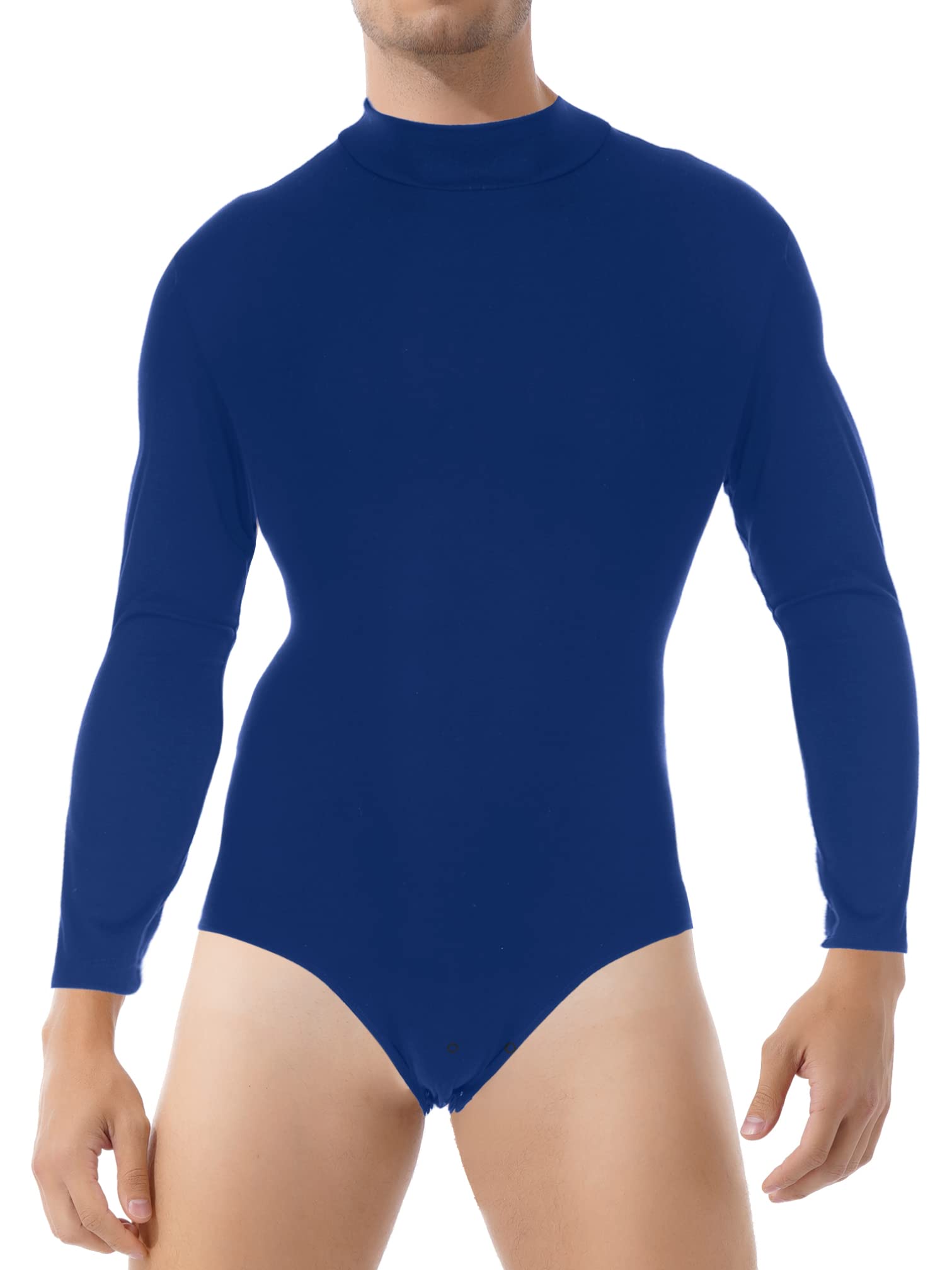 iiniim Men's Mock Neck Long Sleeve Bodysuit - Latin & Ballroom Dance Leotard, Stretchy Undershirt for Performances, Costumes & Dance Practice