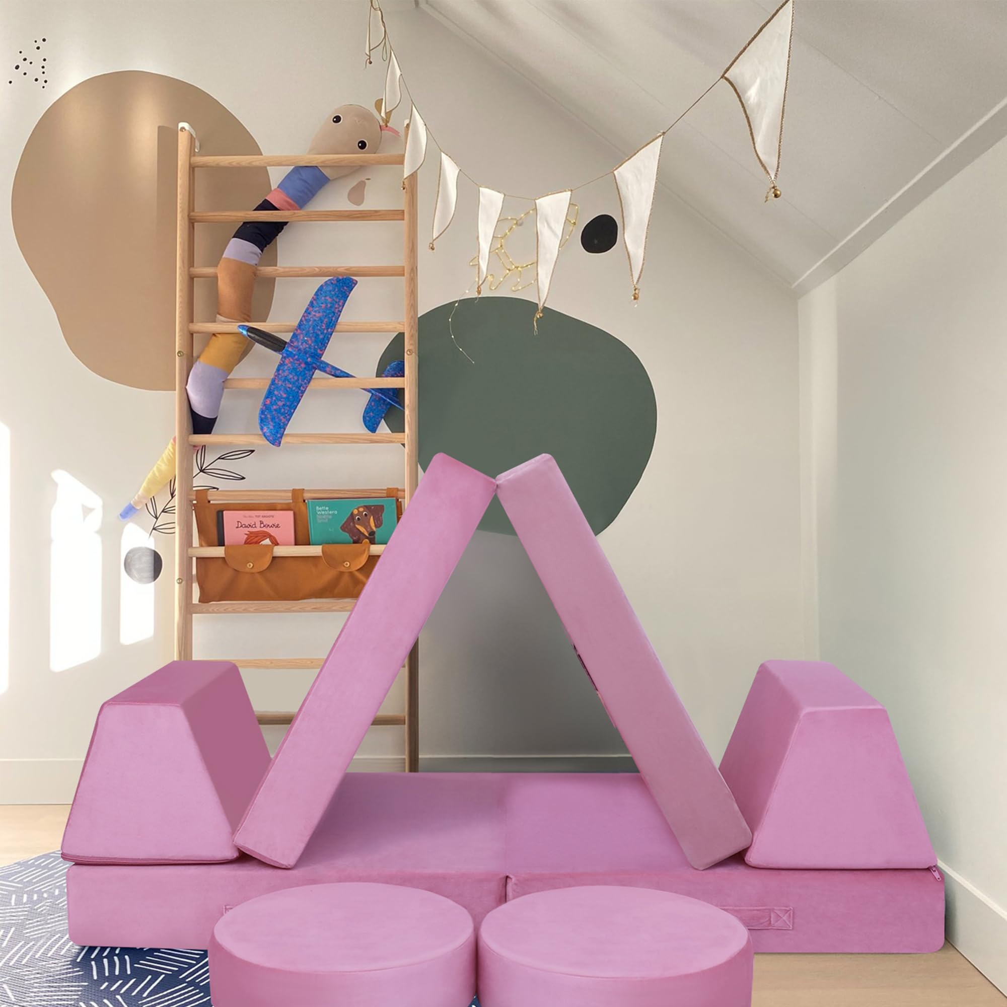 MeMoreCool 8-Piece Modular Kids Play Couch - Convertible Foam Toddler Sofa Set for Playroom & Nursery, Soft Pink Play Furniture for Indoor Playtime & Reading Nook