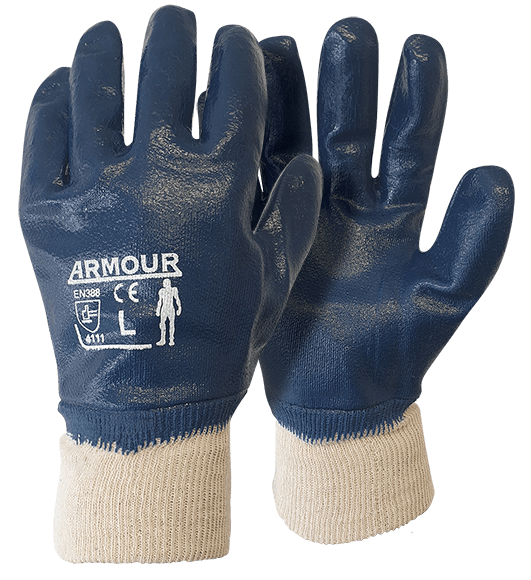 Armour Blue Nitrile Fully Coated Work Gloves - 12 Pairs, Durable & Chemical Resistant for Construction, Cleaning & Industrial Use