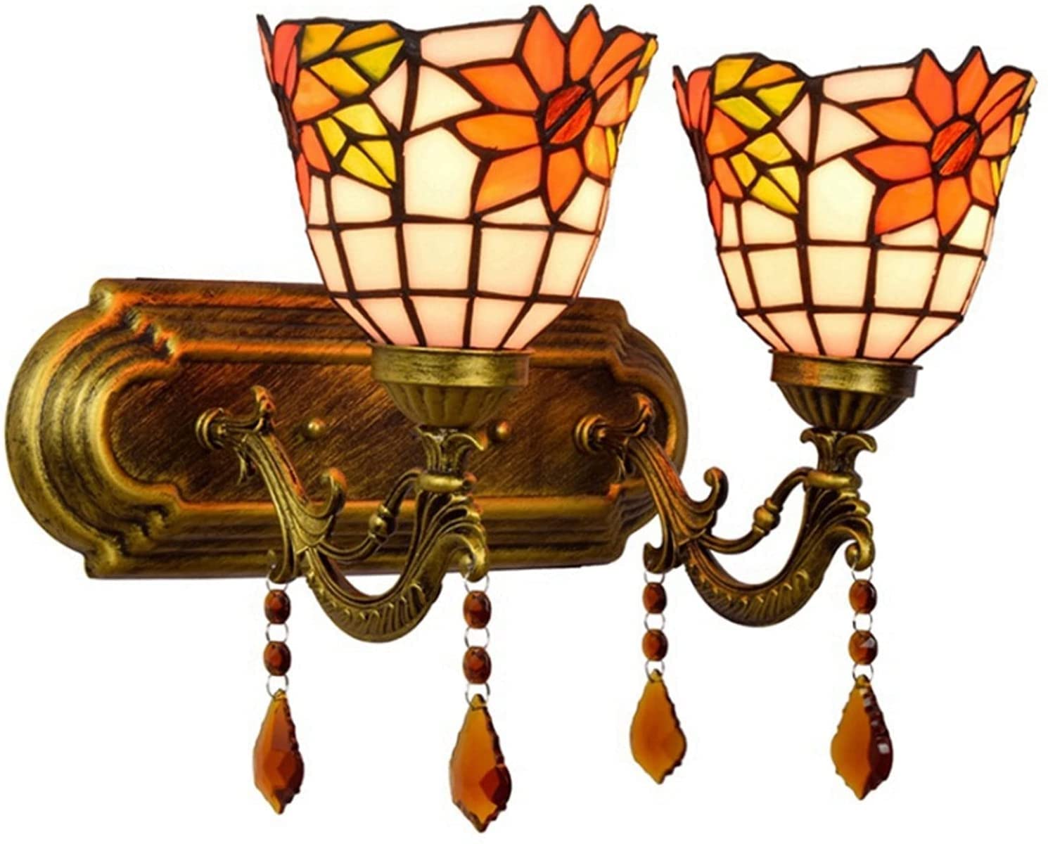 Vintage Double Head Wall Lamp - Sunflower Stained Glass Country Style Lighting for Hallway, Corridor & Living Room | Perfect for Farmhouse, Cottage & Rustic Home Decor