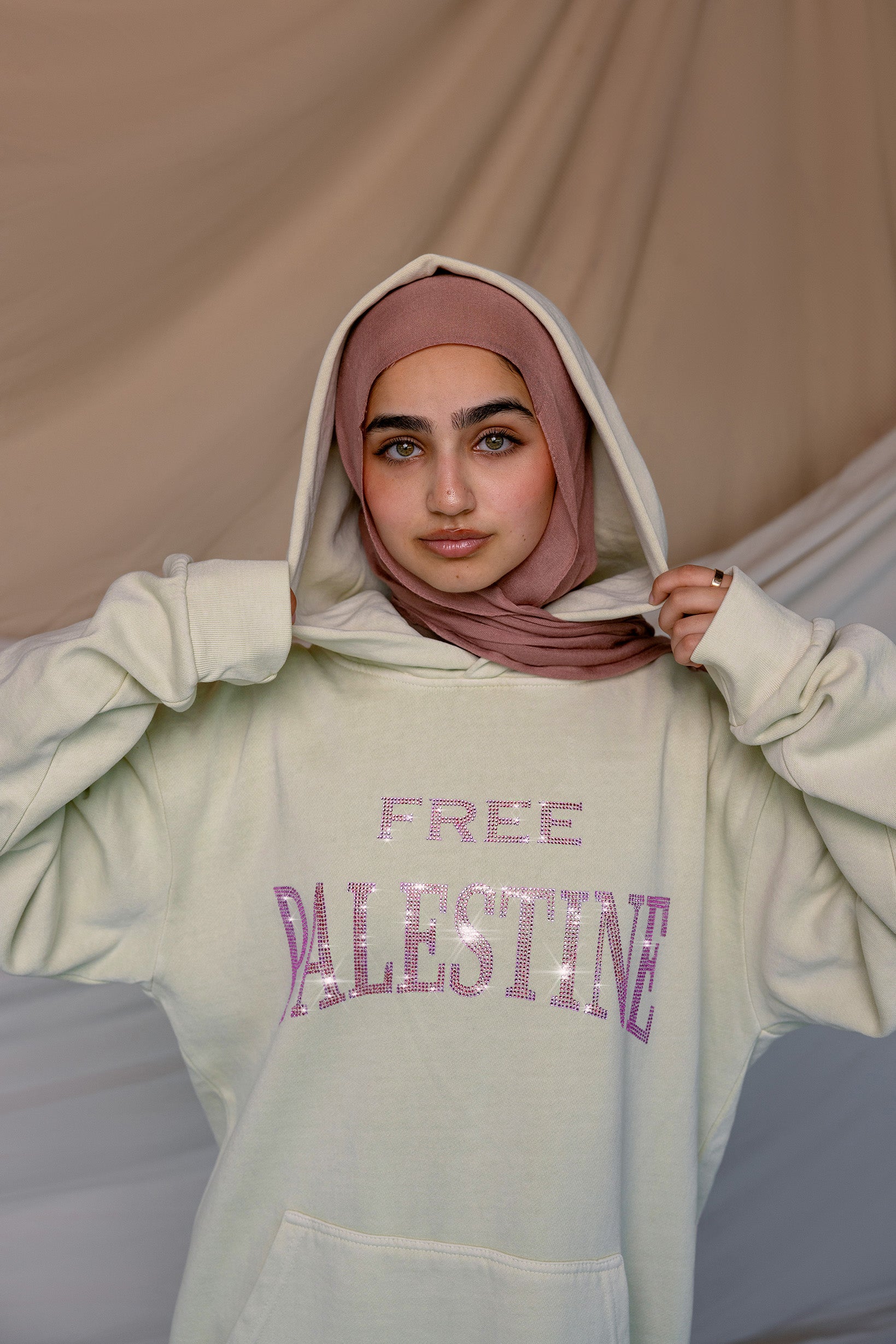 Free Palestine Pink Rhinestone Hoodie - Stylish Protest Sweatshirt for Women & Men | Casual Wear & Solidarity Support