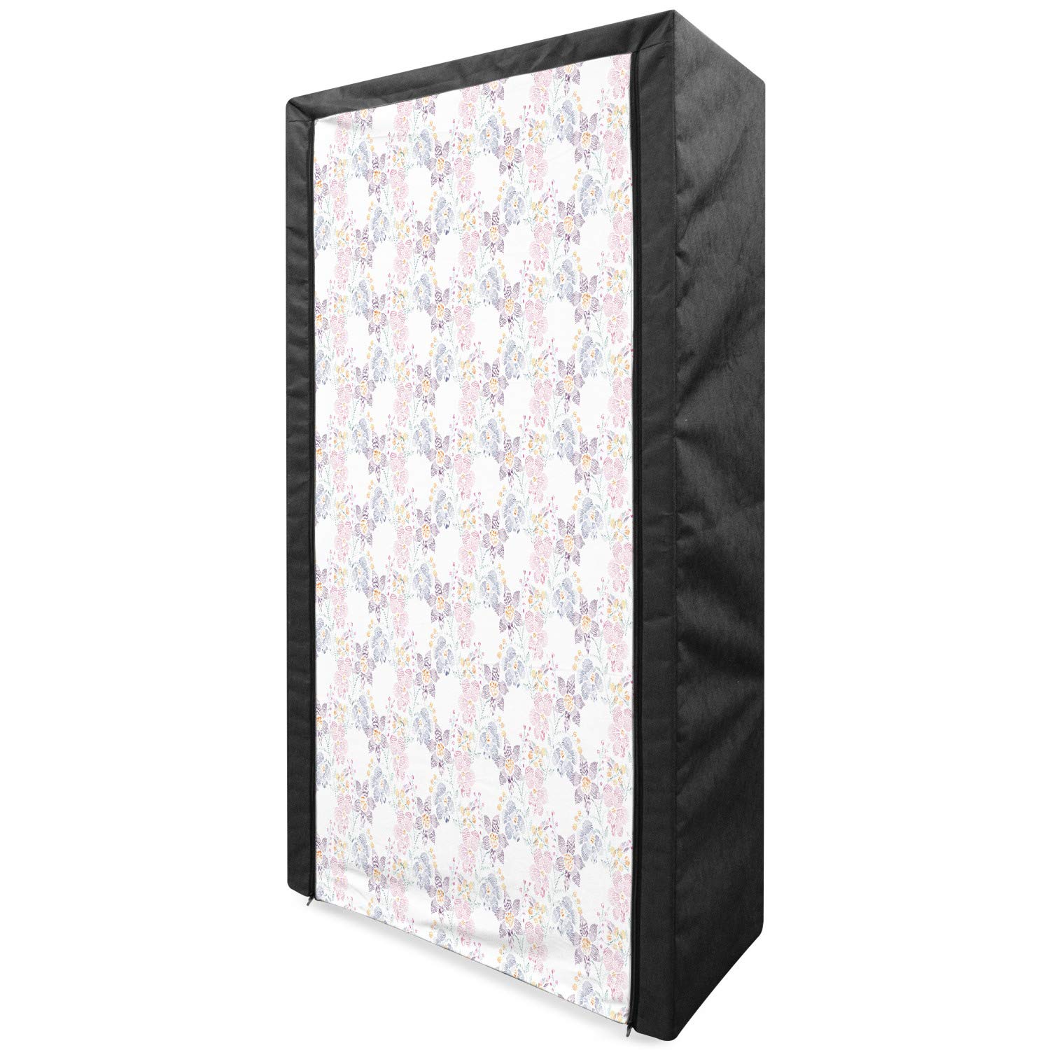 Ambesonne Romantic Floral Fabric Wardrobe - Portable Clothing Organizer with Shelves, 33.5 Inch Multicolor Storage Closet for Bedroom, Wedding, Dorm & Seasonal Decor | Perfect for Spring Wedding Decorations, Guest Room Storage & Small Space Organization