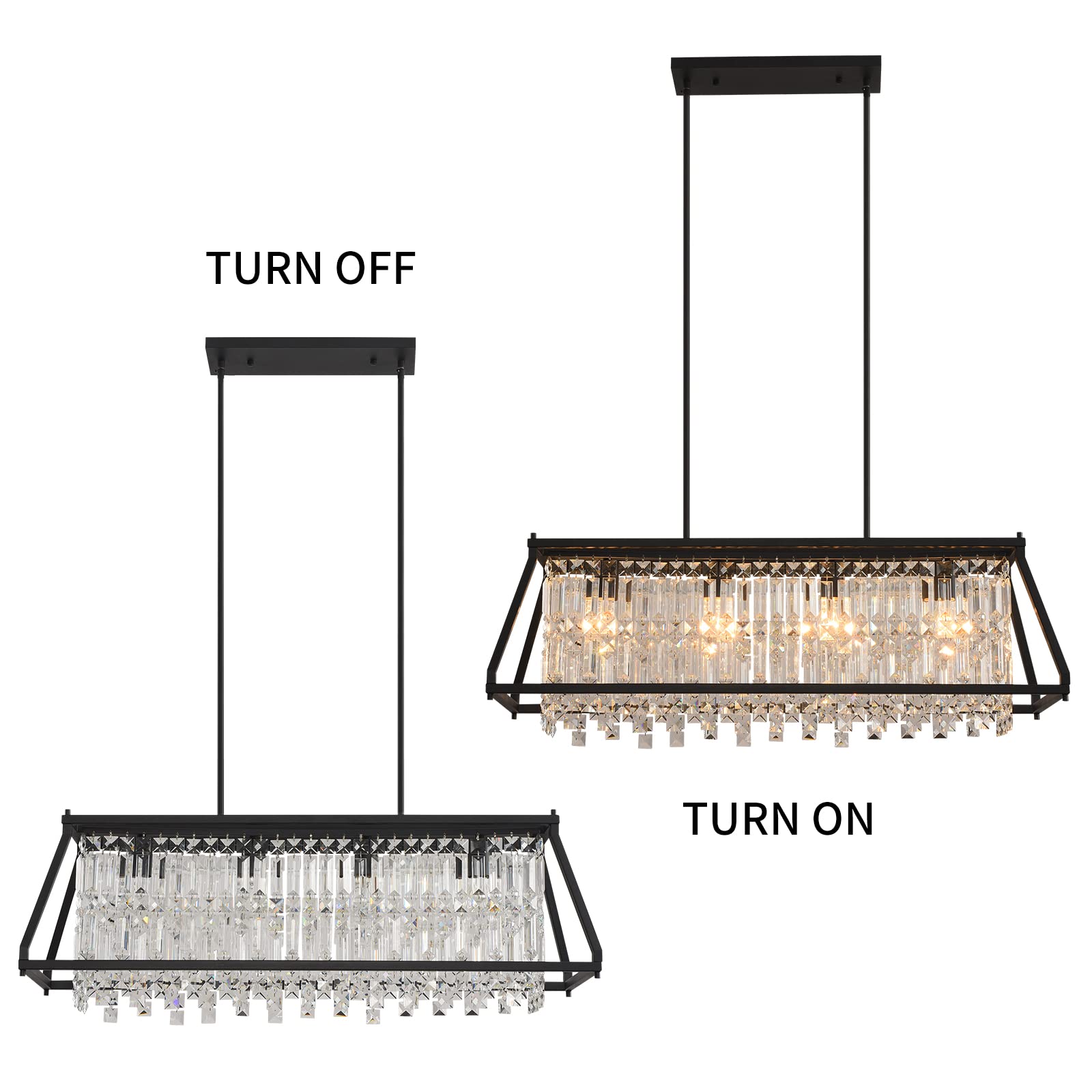 LMQNINE 4-Light Industrial Farmhouse Chandelier - 35.43 Inch Black Trapezoidal Crystal Pendant Light Fixture for Dining Room, Kitchen Island & Living Room | Rustic Elegance for Home Decor & Dinner Parties