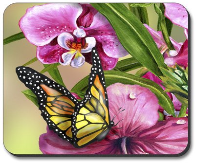 Monarch & Floral Art Plates Mouse Pad - Non-Slip Desk Mat for Computer, Laptop, Office & Gaming (Home & Office Decor Accessory)