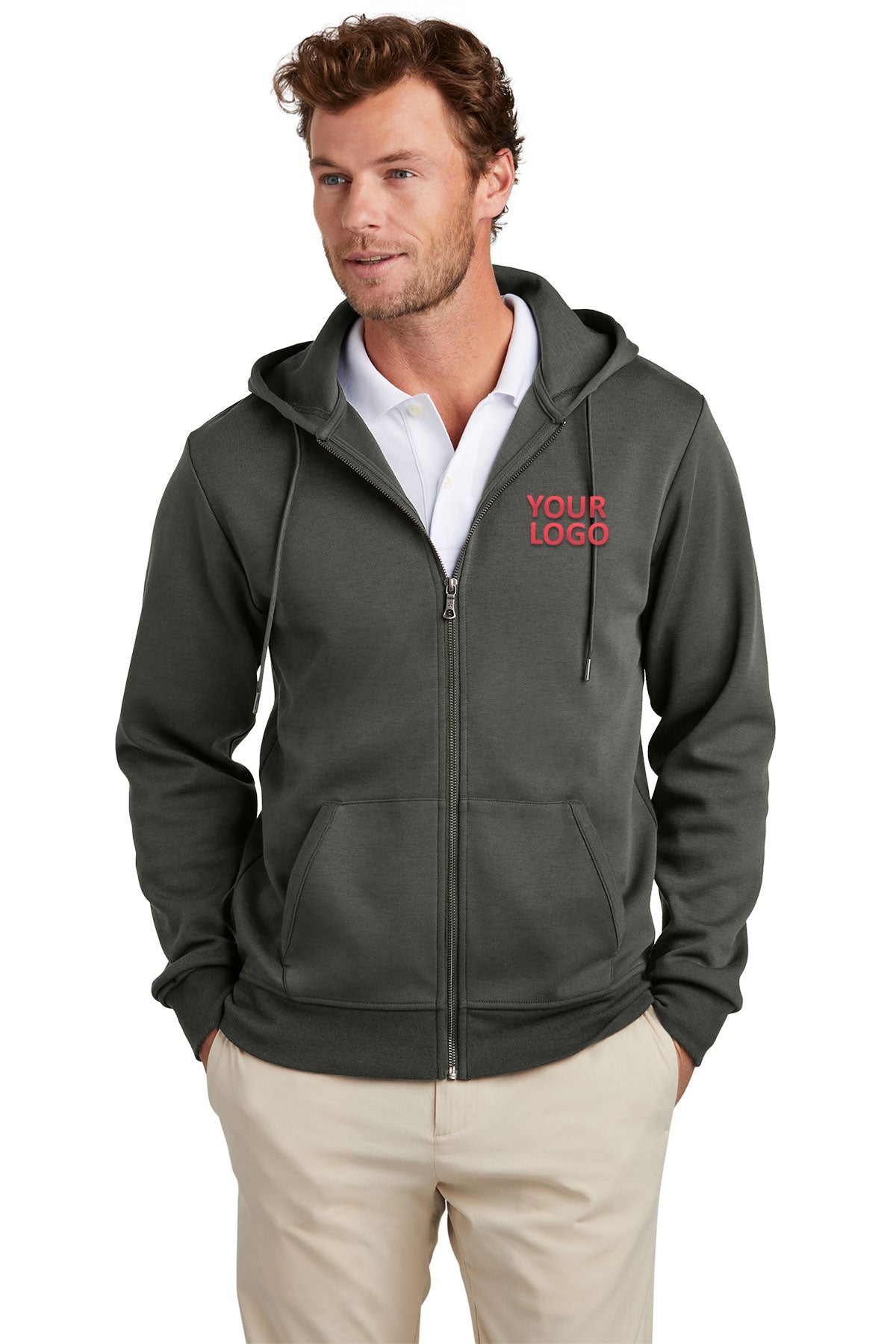 Brooks Brothers Men's Windsor Grey Double Knit Full Zip Hoodie - Comfortable & Stylish Casual Wear for Everyday Outfits & Outdoor Activities