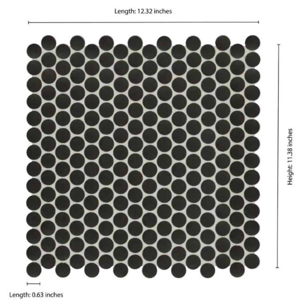 Unglazed Penny Round Porcelain Mosaic Tile - 15 Pcs per Box (12x12 Mesh) - Black Matte Floor & Wall Tile for Bathroom, Backsplash, Kitchen & Shower - Easy Installation & Waterproof Design
