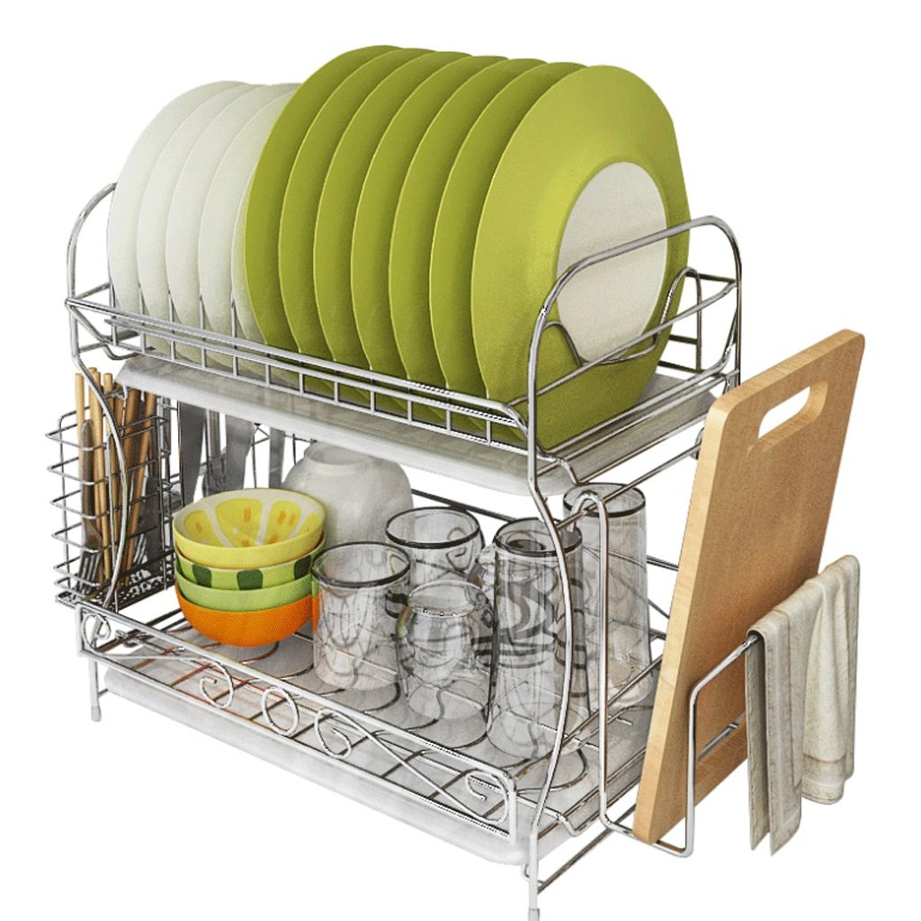 Stainless Steel Dish Drain Rack - 2-Tier Kitchen Sink Organizer with Floor Stand for Countertop & Cabinet Storage | Perfect for Small Spaces, Apartments, and Dish Drying