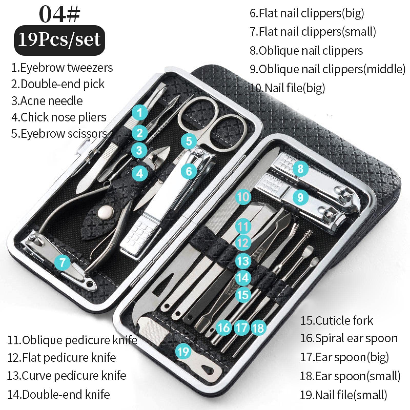 Premium Stainless Steel Nail Clipper Set - 12pcs Manicure & Pedicure Kit with Ear Spoon - Professional Nail Art Tools for Home Salon & Travel Grooming