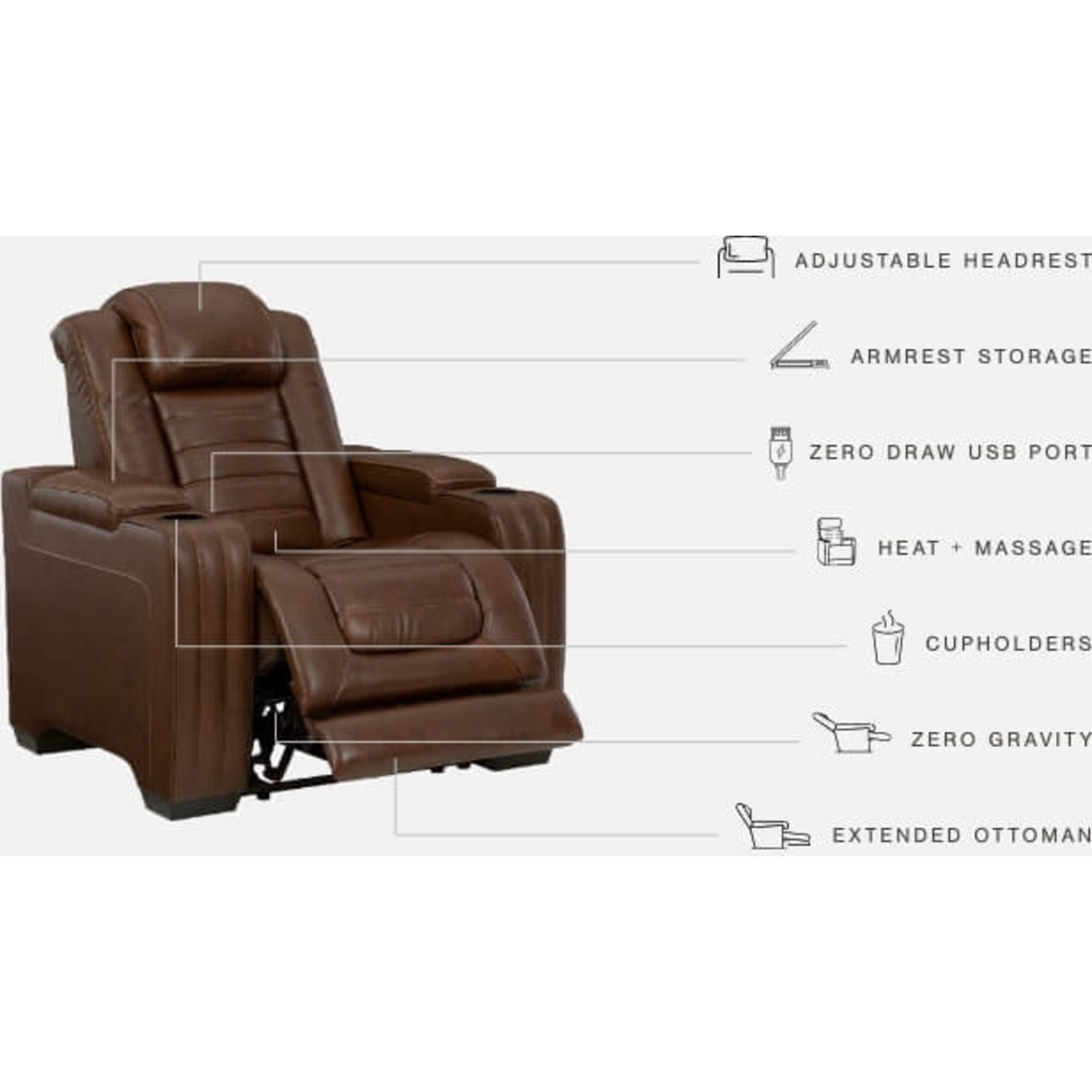 Power Recliner Chair with USB Ports and Cup Holders - Chocolate Brown Leather - Perfect for Living Room, Home Theater, and Office Relaxation