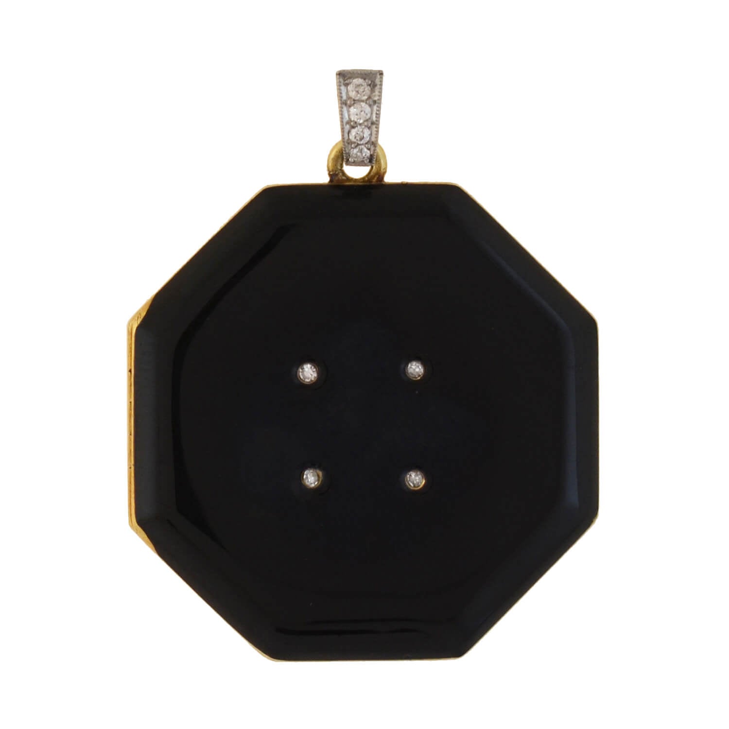 TIFFANY & CO. Edwardian 14K Gold & Platinum Diamond Black Enamel Locket Pendant Necklace - Vintage Jewelry Gift for Women, Perfect for Weddings & Special Occasions