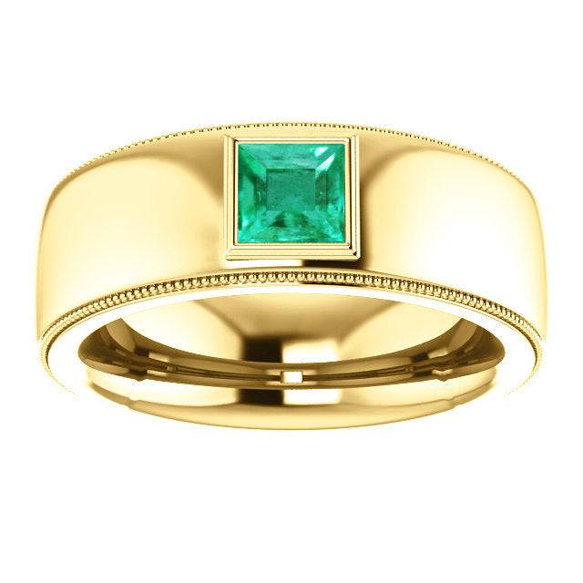 0.60 Carat Colombian Emerald Men's Ring in 14K Gold - Modern Wedding Band, Anniversary Gift for Him, Engagement Ring for Men