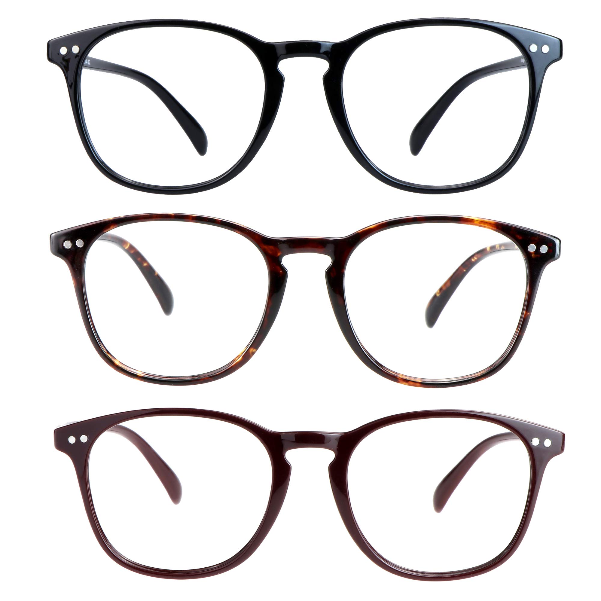 Blue Light Blocking Glasses 3 Pack - Square Frame Computer & Gaming Glasses for Men & Women - Anti Eyestrain, UV Protection - Perfect for Office Work, Online Classes & Nighttime Screen Use