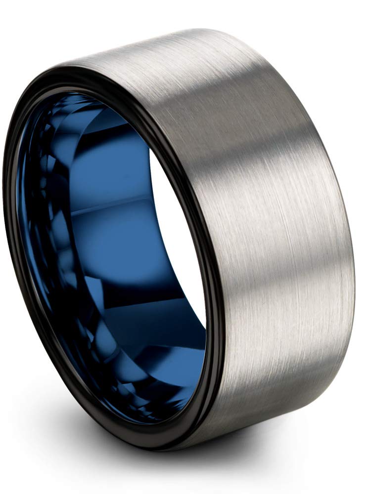 Tungsten Carbide Wedding Band Ring 10mm - Blue, Black & Grey Flat Cut for Men & Women | Brushed & Polished Finish | Custom Engraving for Anniversary & Engagement | Perfect for Everyday Wear & Special Occasions