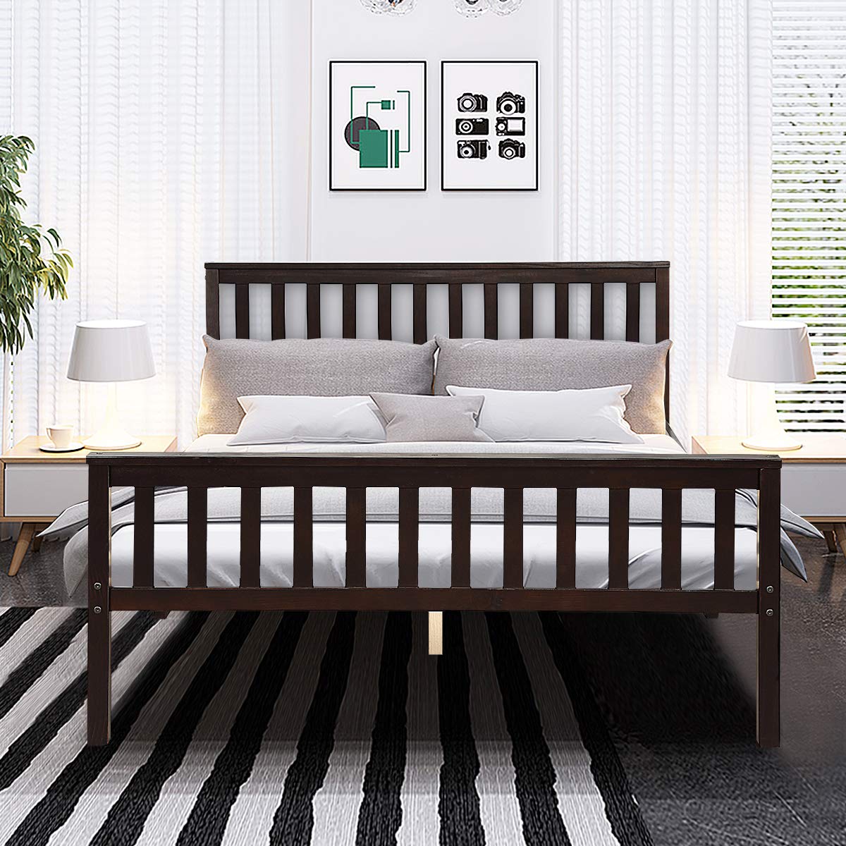 Giantex Solid Wood Queen Platform Bed Frame with Headboard & Footboard - Heavy Duty Wood Slat Support, No Box Spring Needed, Espresso Finish - Perfect for Master Bedrooms, Guest Rooms & Modern Home Decor