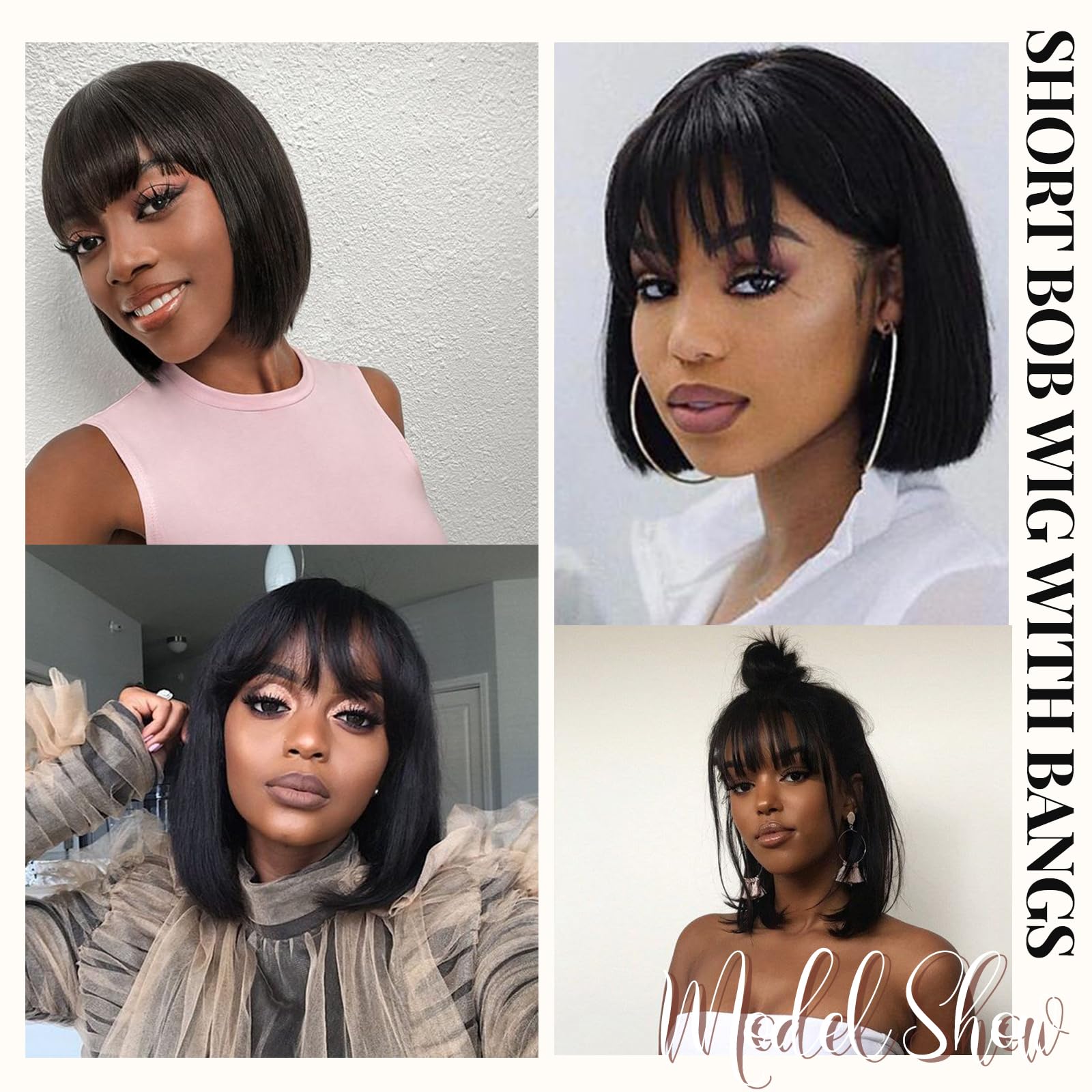 Yaki Straight Short Bob Wig with Bangs for Black Women - 100% Human Virgin Hair, 2x1 Lace Scalp, 14